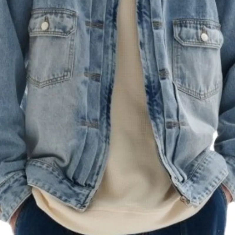 Men's Casual Lapel Multi-pocket Washed Denim Jacket 58202257F
