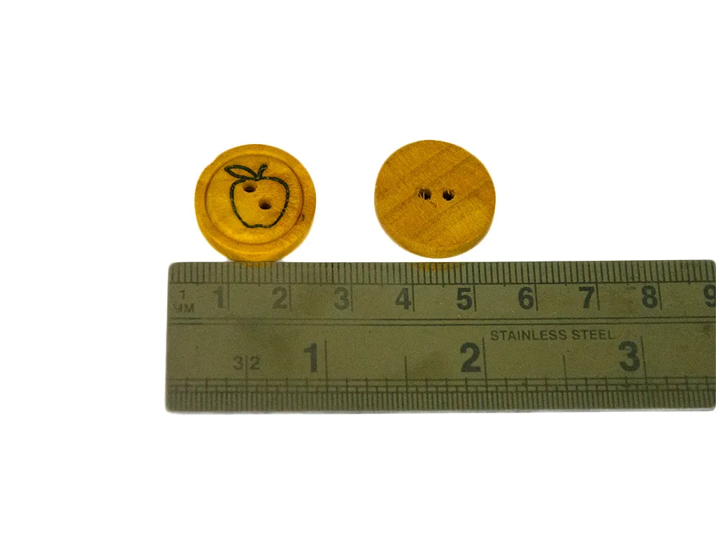 Mustard Apples Printed 2 Hole Wooden Buttons - 32L