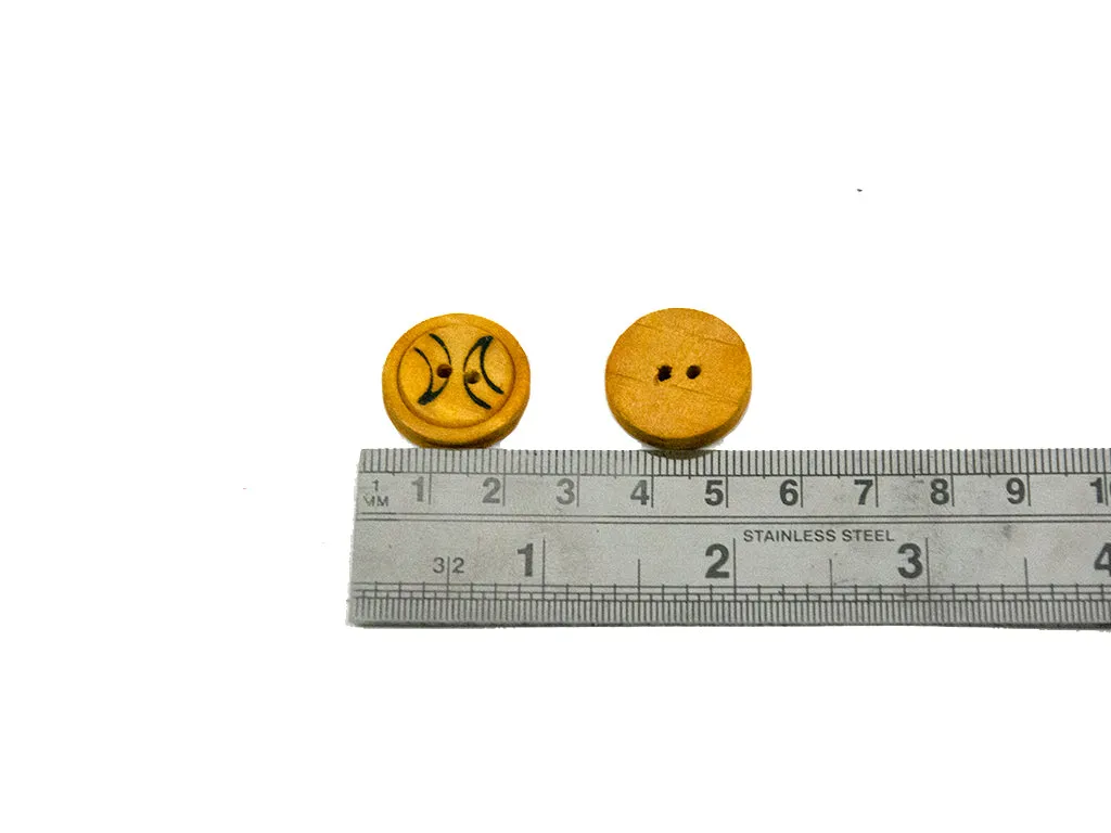 Mustard Geometric Floral Printed 2 Hole Wooden Buttons - 32L