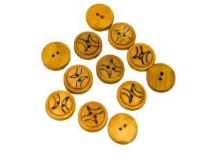 Mustard Geometric Floral Printed 2 Hole Wooden Buttons - 32L