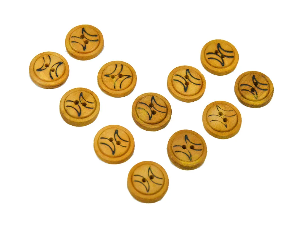 Mustard Geometric Floral Printed 2 Hole Wooden Buttons - 32L