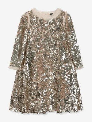 Needle & Thread Girls Hallie Sequin Dress in Silver