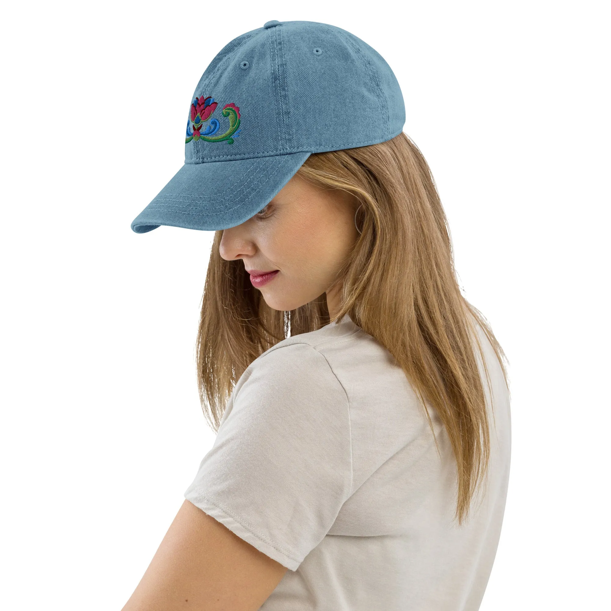 Norwegian Rosemaling Embroidered Denim Dad Hat