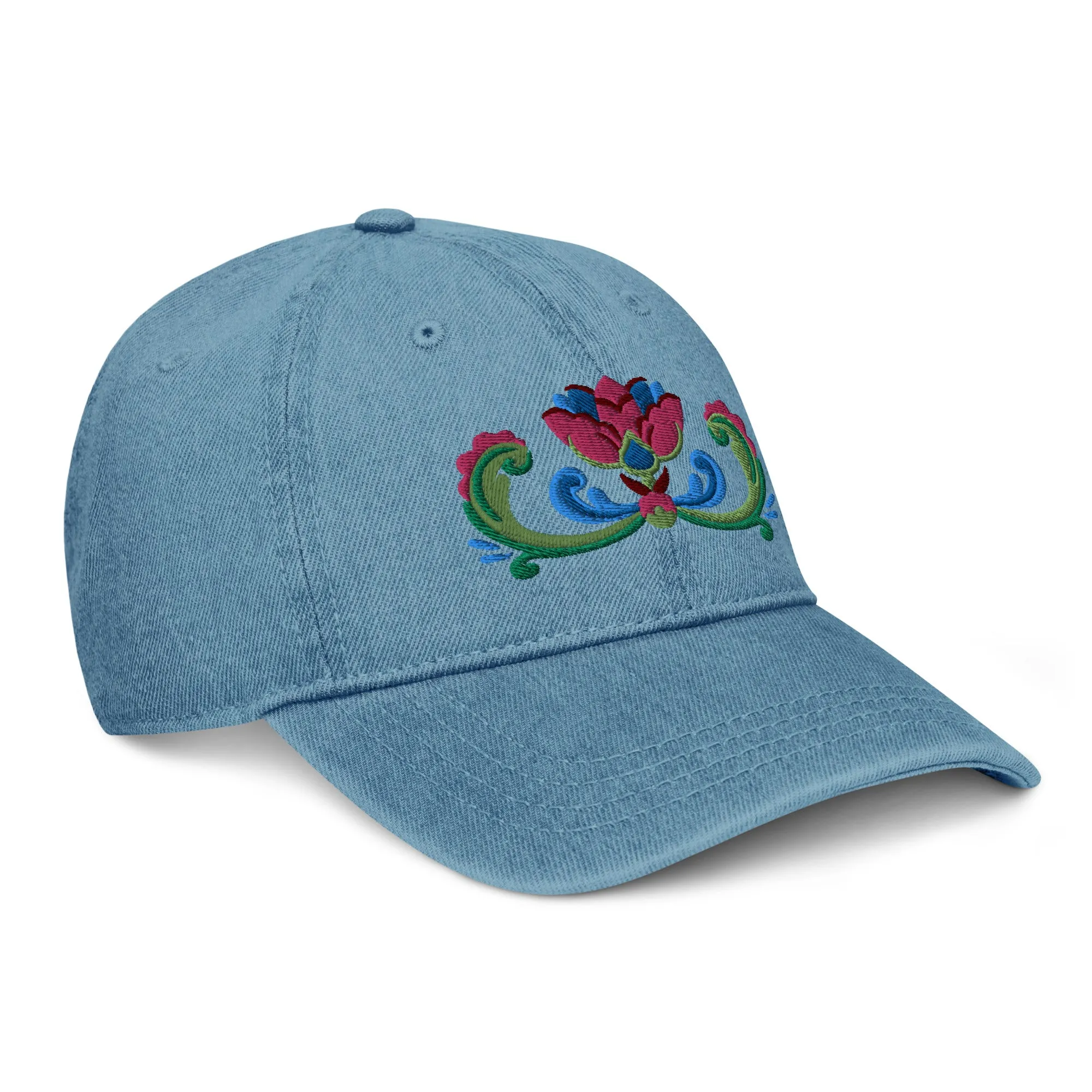 Norwegian Rosemaling Embroidered Denim Dad Hat