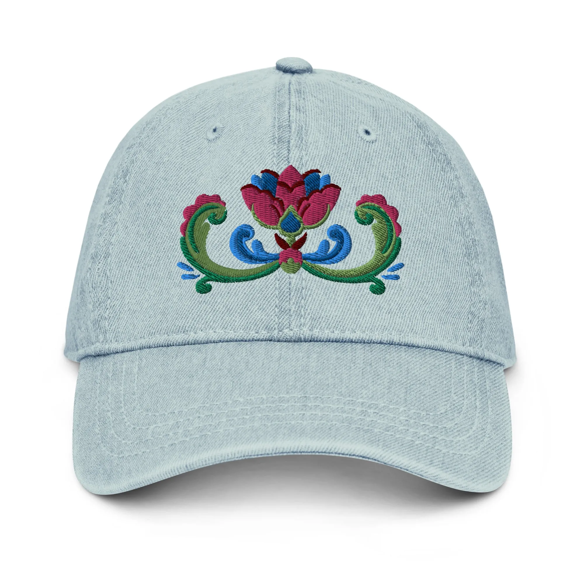 Norwegian Rosemaling Embroidered Denim Dad Hat