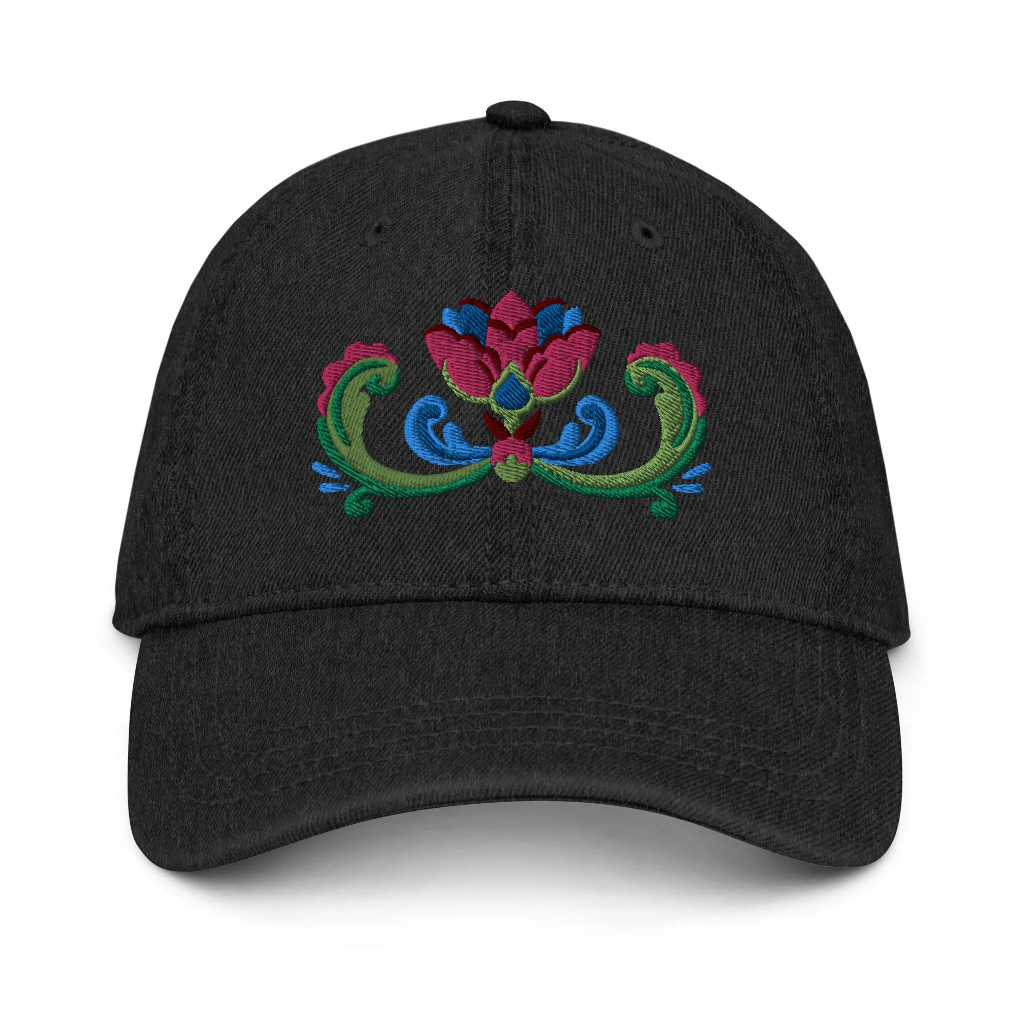 Norwegian Rosemaling Embroidered Denim Dad Hat