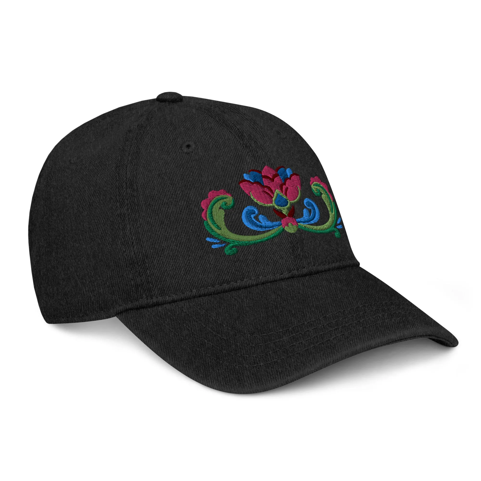 Norwegian Rosemaling Embroidered Denim Dad Hat