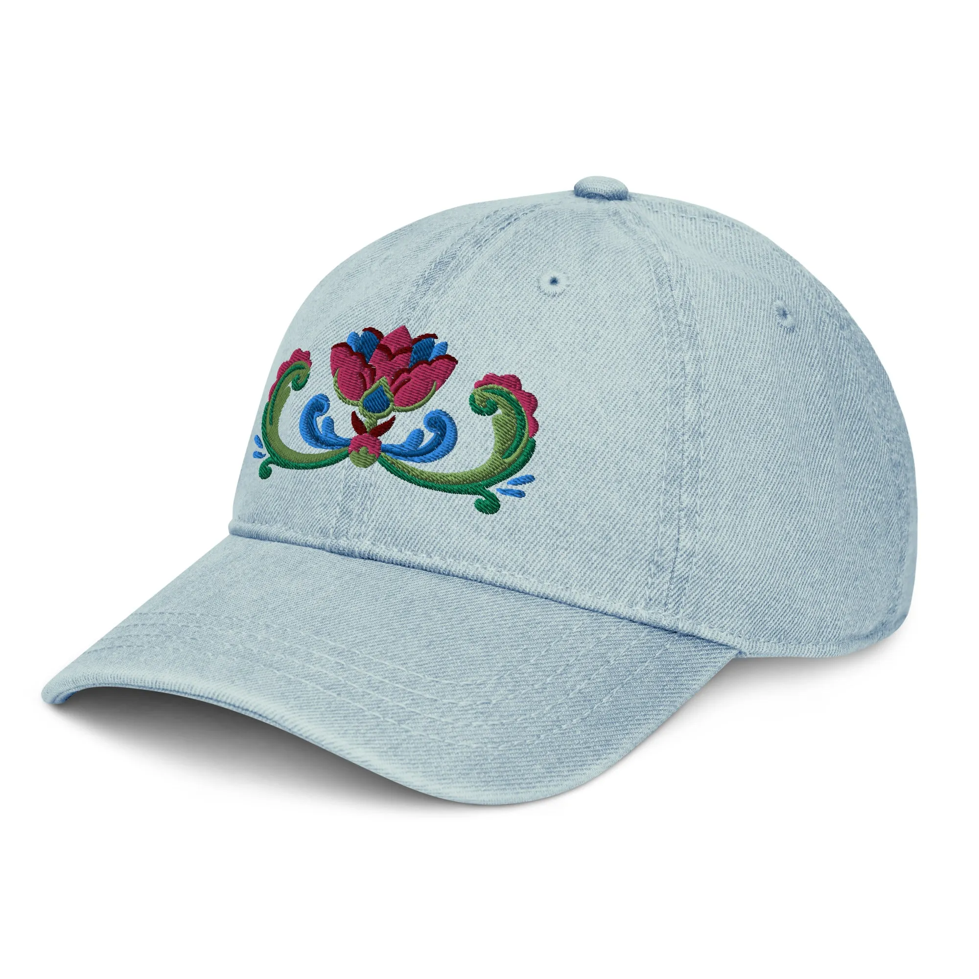 Norwegian Rosemaling Embroidered Denim Dad Hat