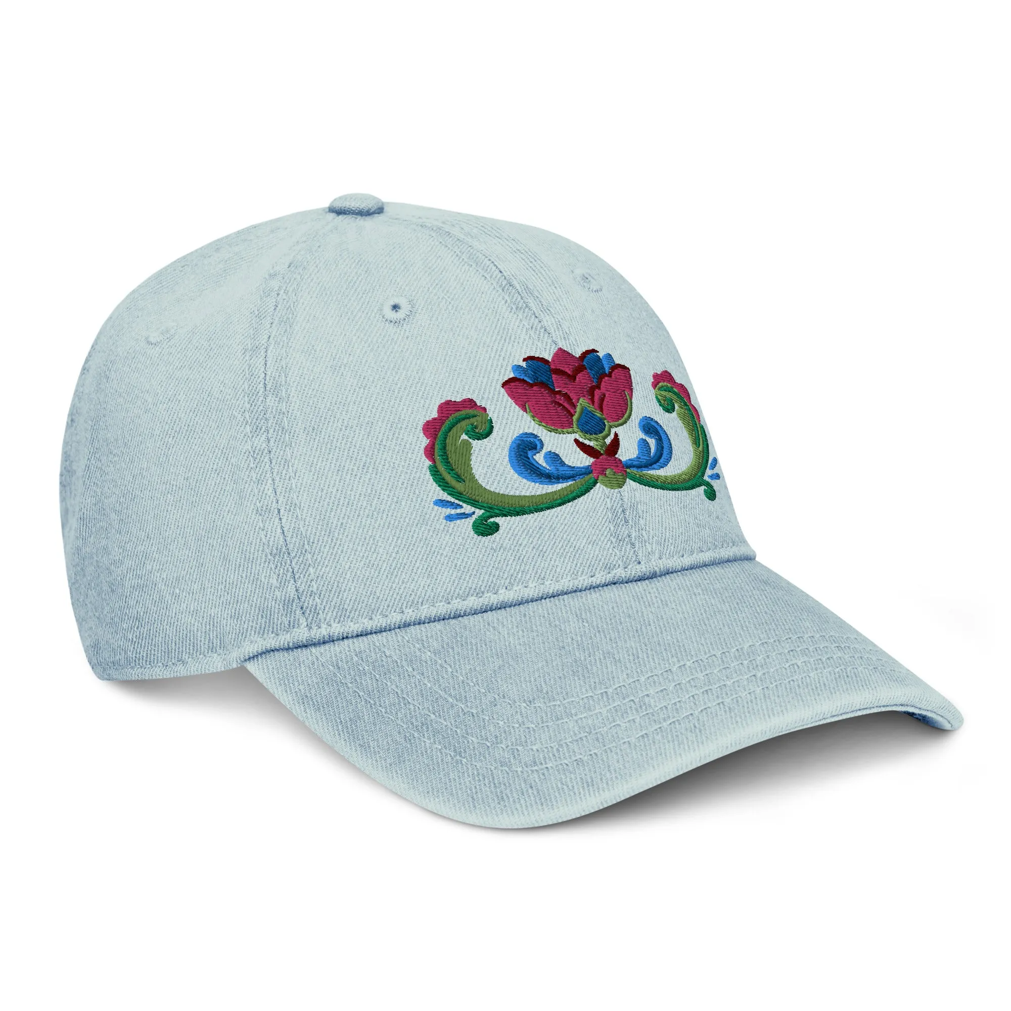 Norwegian Rosemaling Embroidered Denim Dad Hat