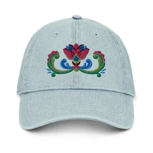 Norwegian Rosemaling Embroidered Denim Dad Hat