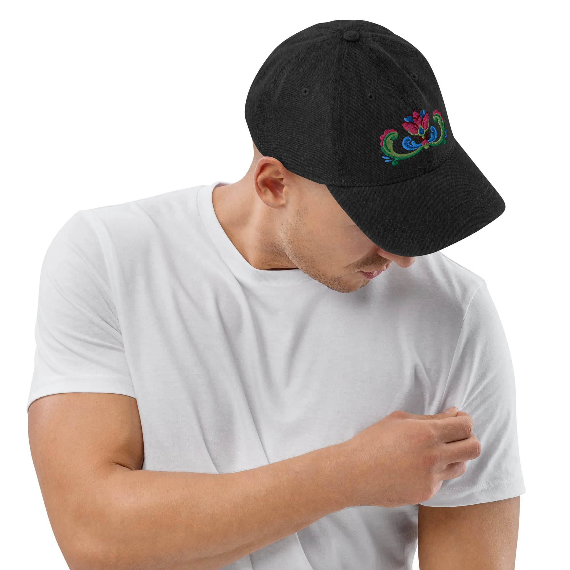 Norwegian Rosemaling Embroidered Denim Dad Hat