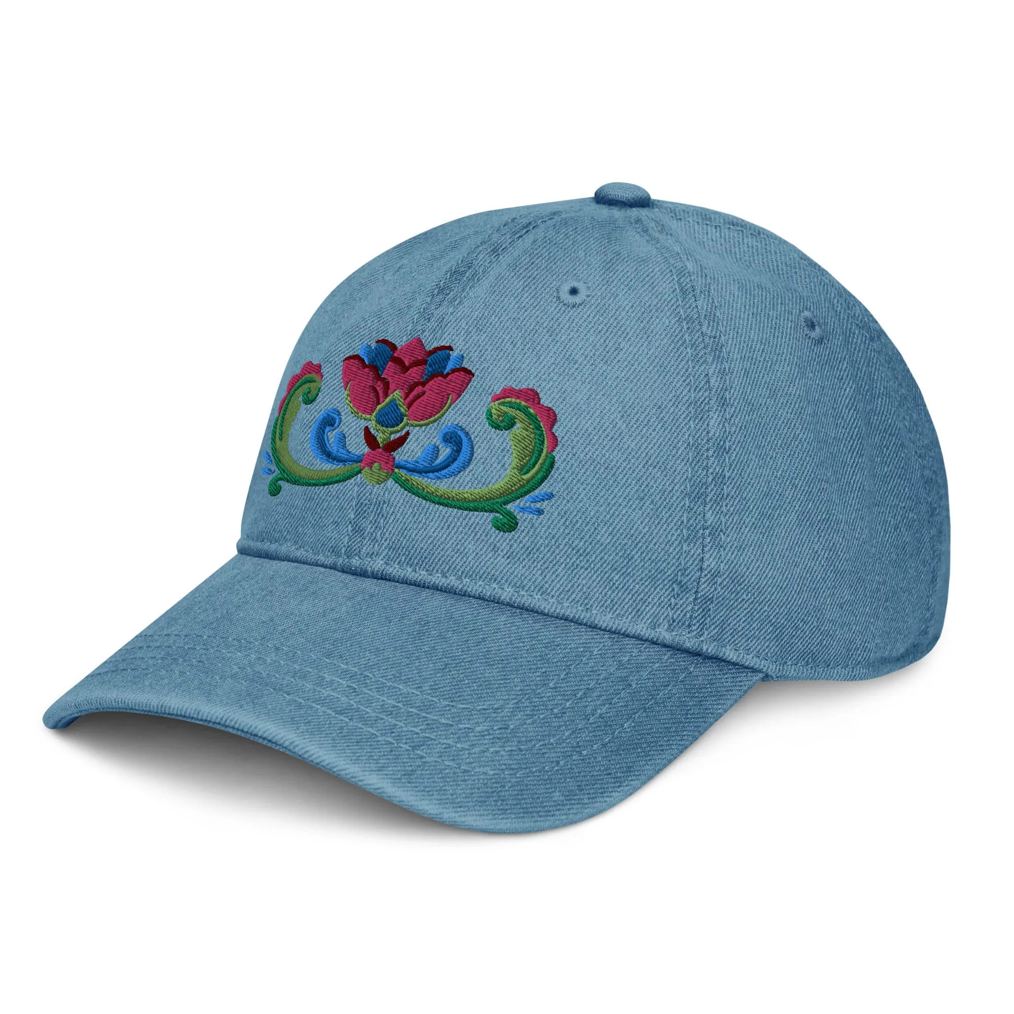 Norwegian Rosemaling Embroidered Denim Dad Hat