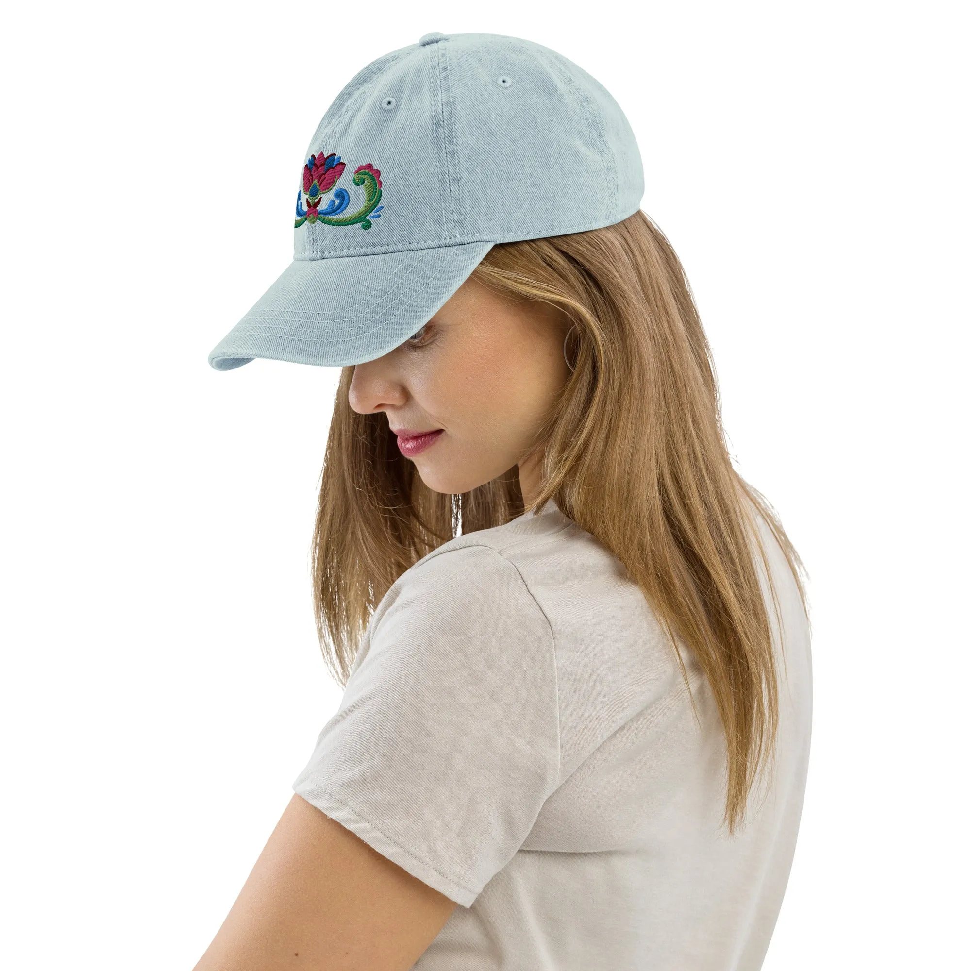 Norwegian Rosemaling Embroidered Denim Dad Hat