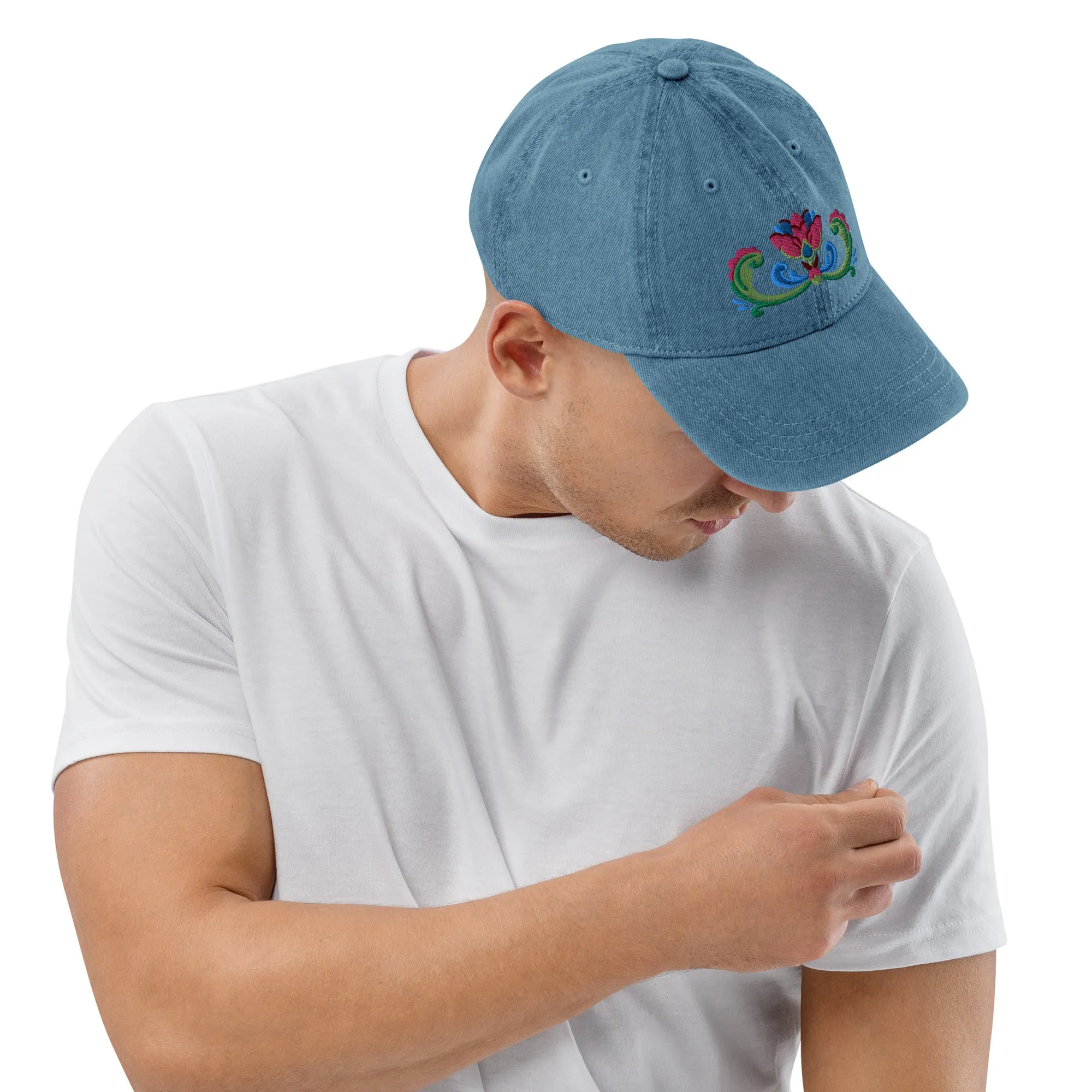 Norwegian Rosemaling Embroidered Denim Dad Hat