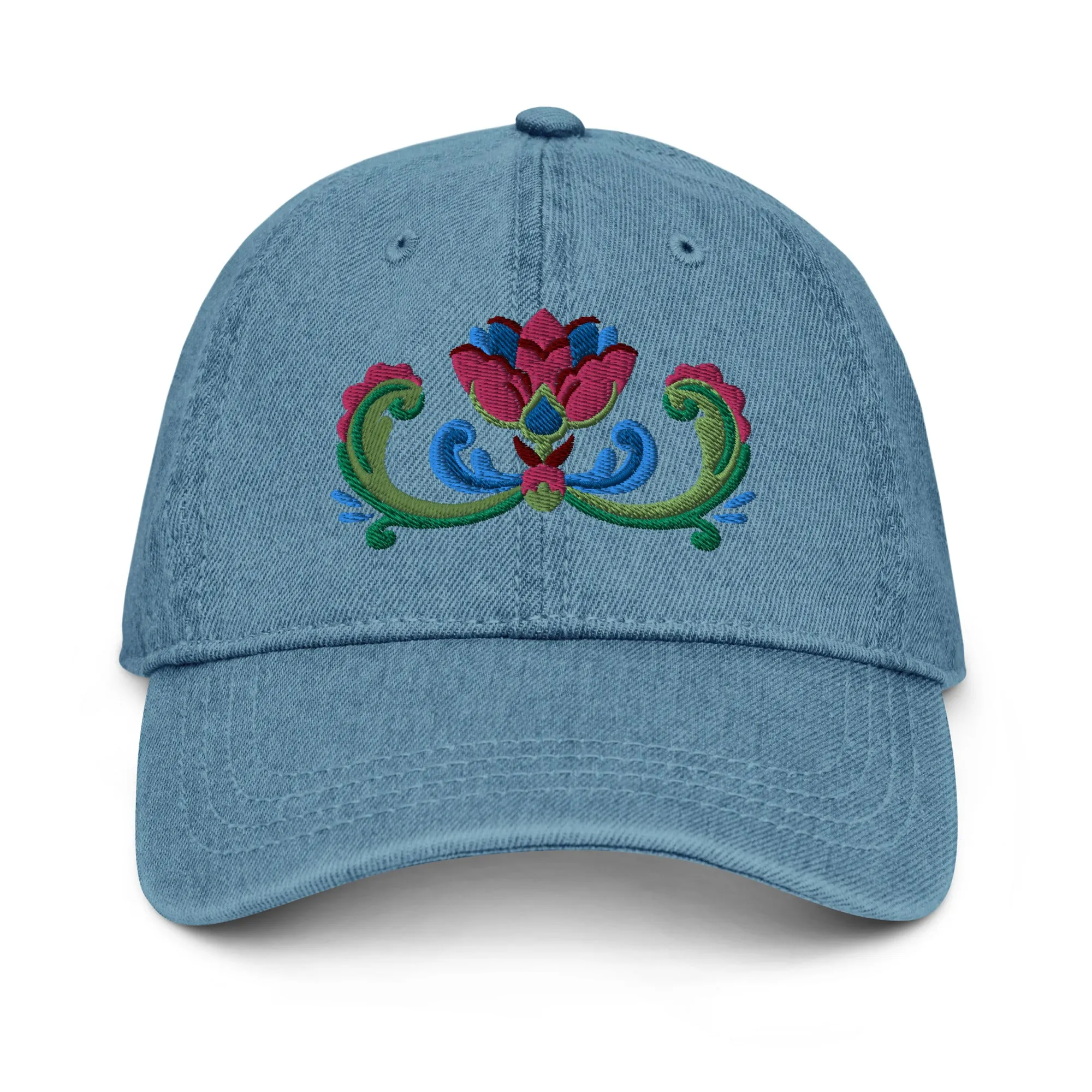 Norwegian Rosemaling Embroidered Denim Dad Hat