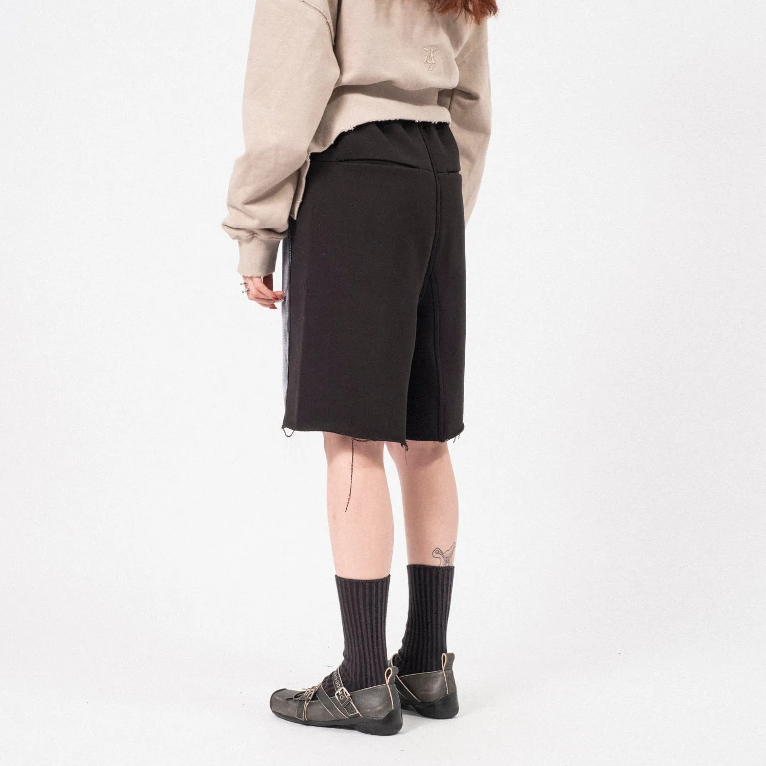 [OPEN YY] JEAN EFFECT JERSEY SHORTS _ BLACK