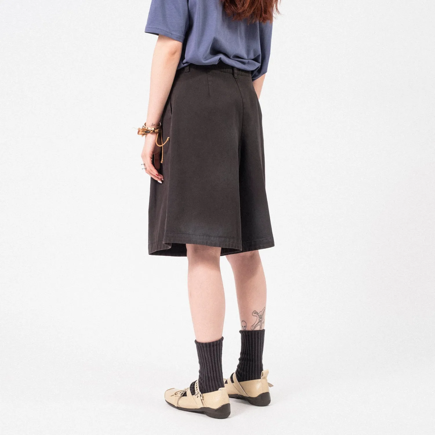 [OPEN YY] JEAN EFFECT JERSEY SHORTS _ BLACK