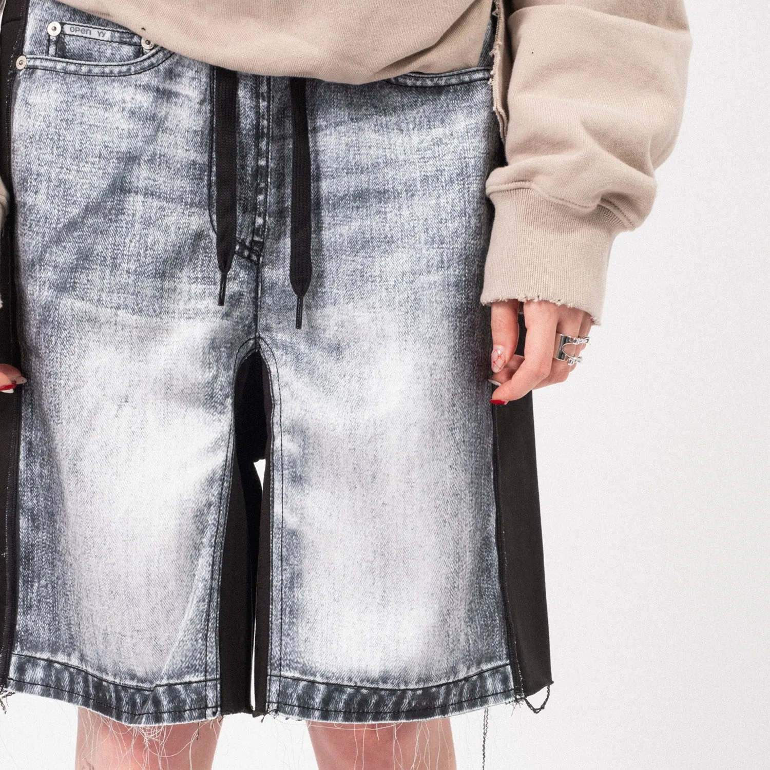 [OPEN YY] JEAN EFFECT JERSEY SHORTS _ BLACK
