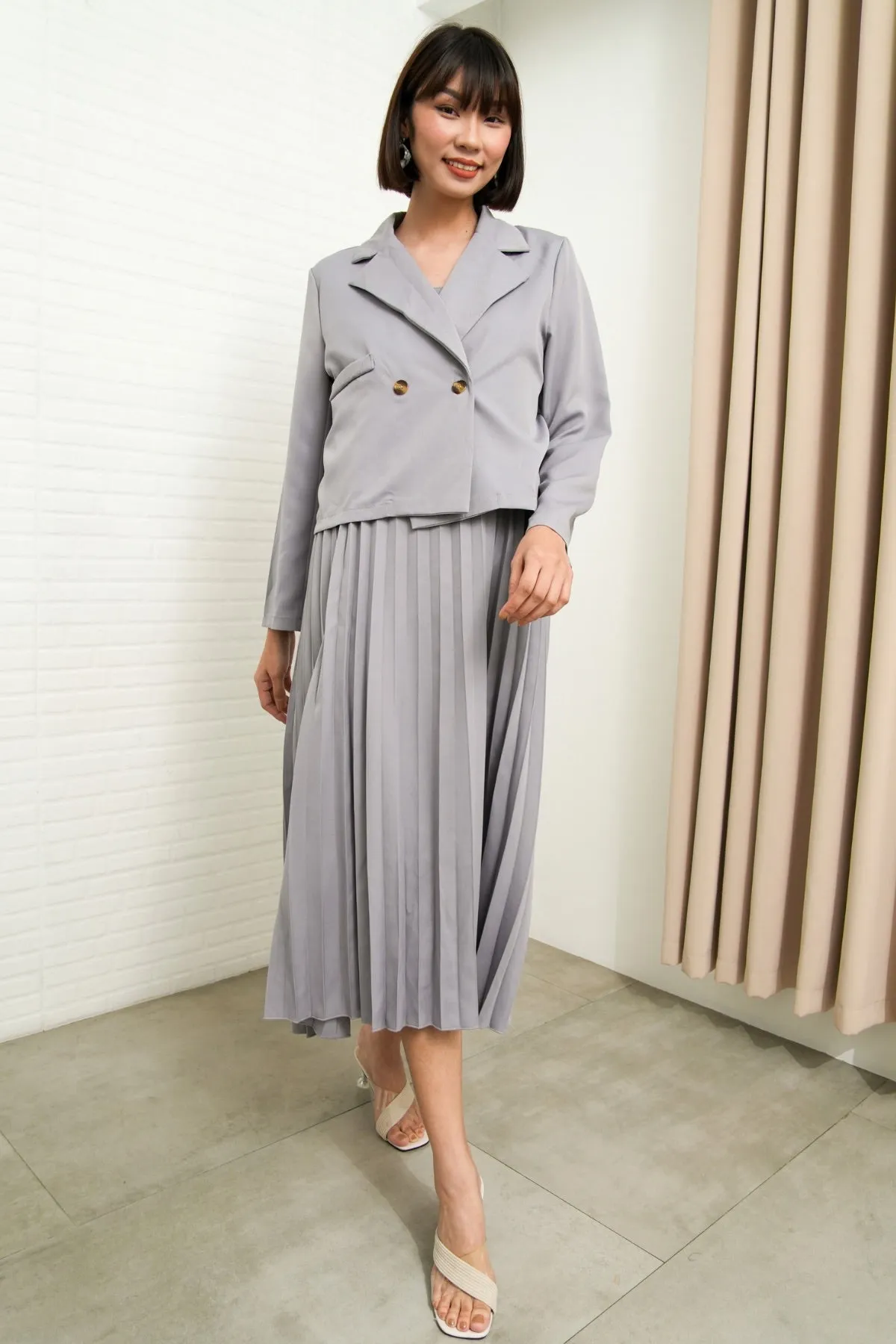 SABINE Two-Piece Blazer & Pleated Dress Set