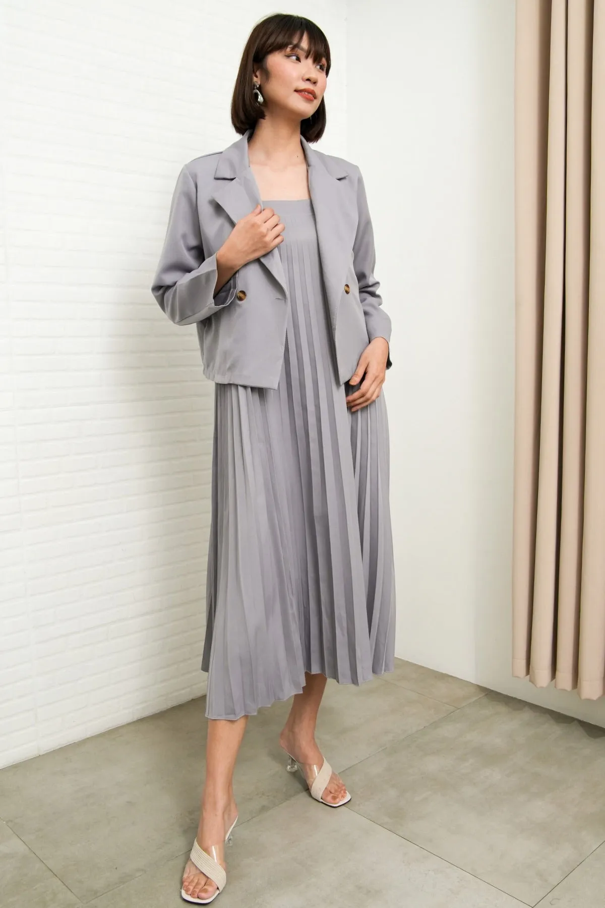 SABINE Two-Piece Blazer & Pleated Dress Set