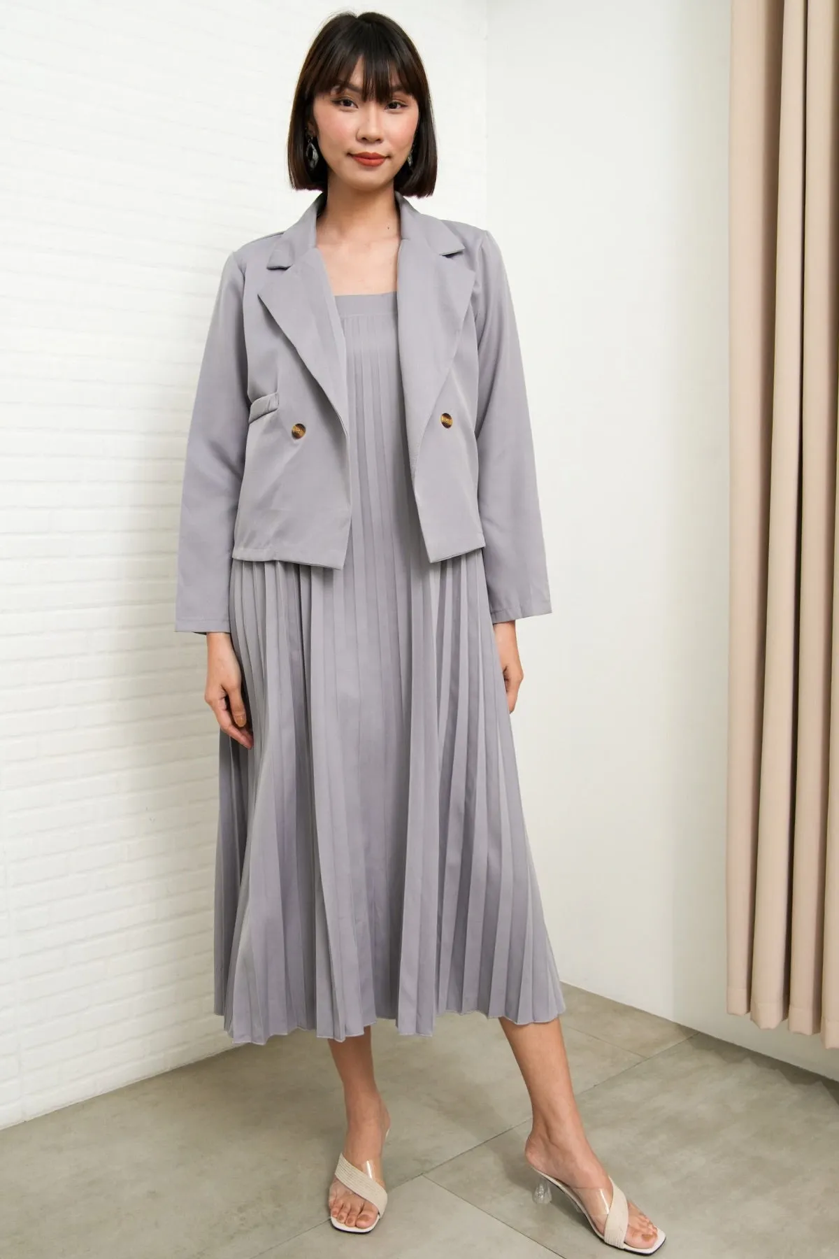 SABINE Two-Piece Blazer & Pleated Dress Set