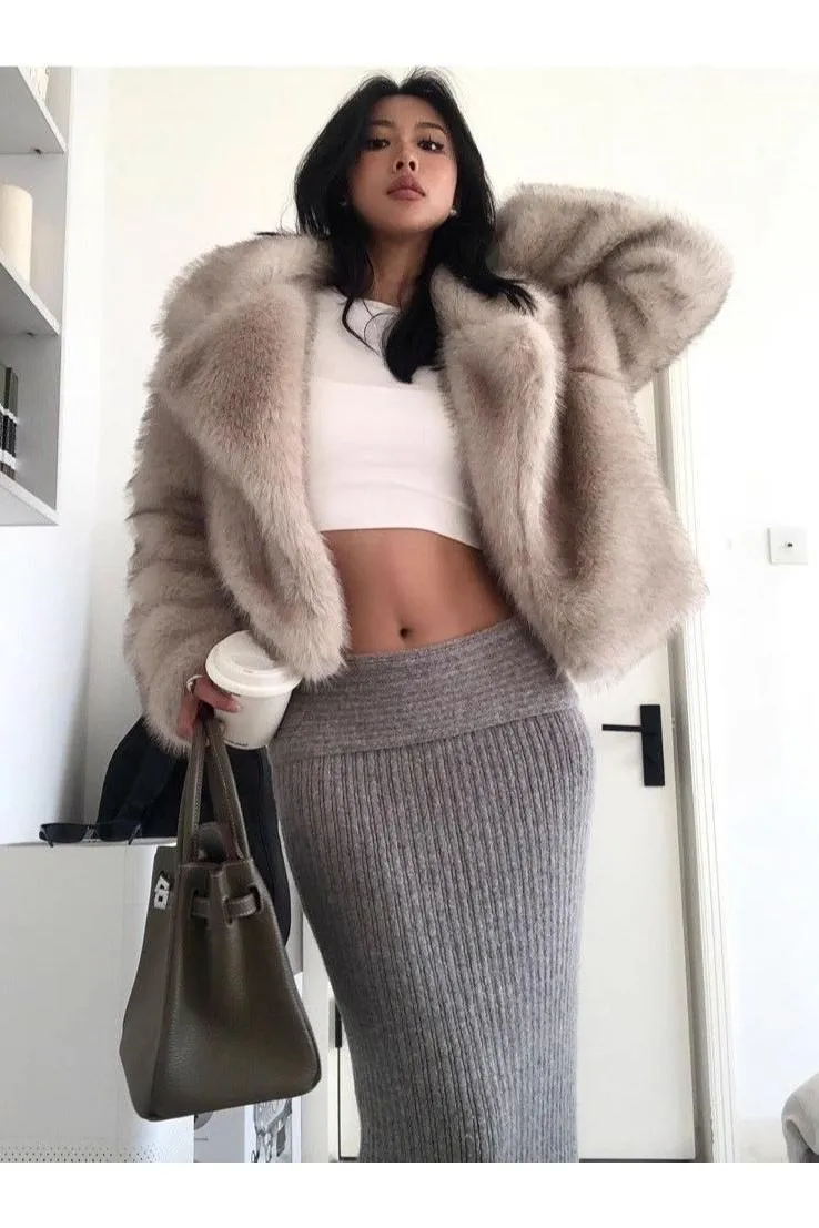 Short faux fox fur coat