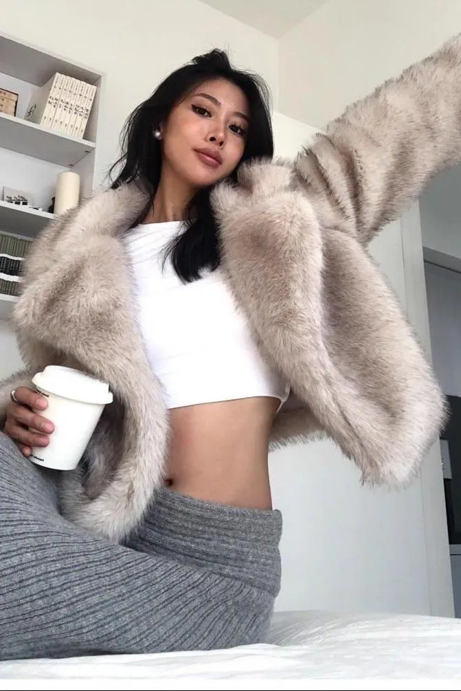 Short faux fox fur coat