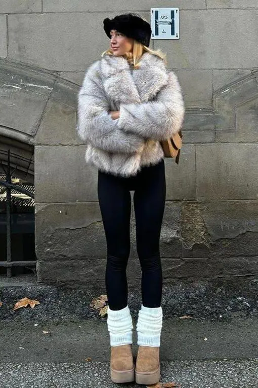 Short faux fox fur coat