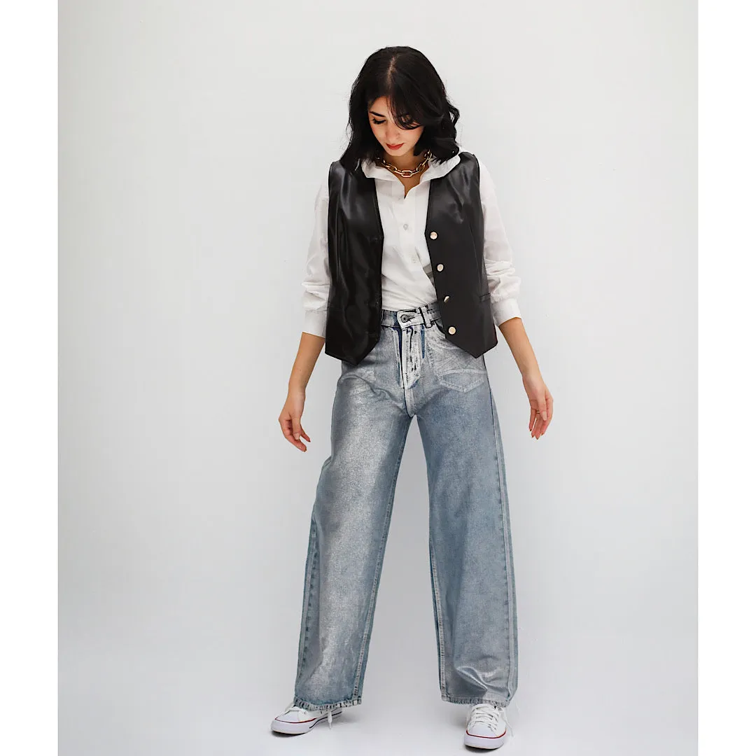 Silver metallic denim pants