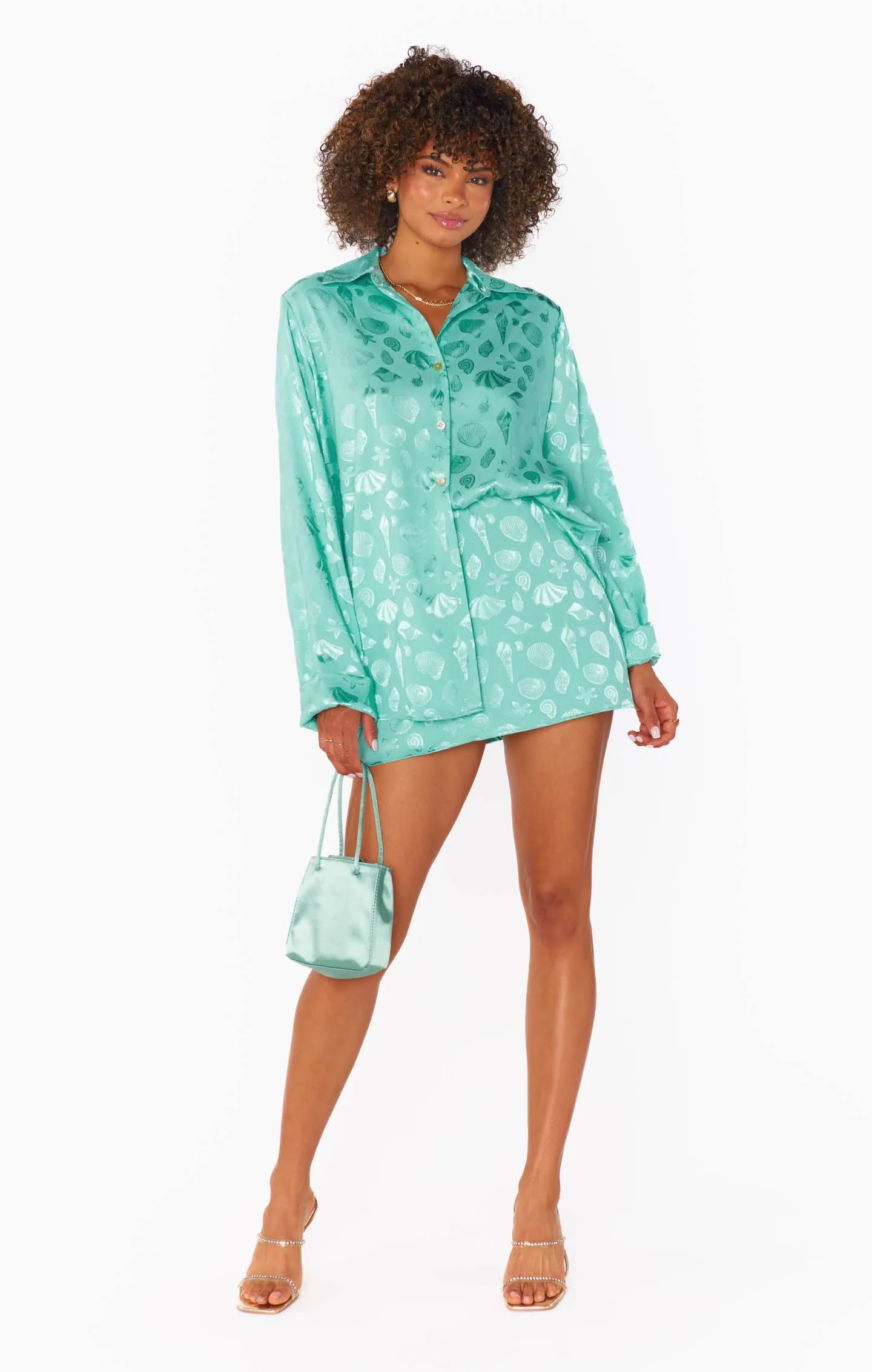 Smith Button Down ~ Aquamarine Shell Satin