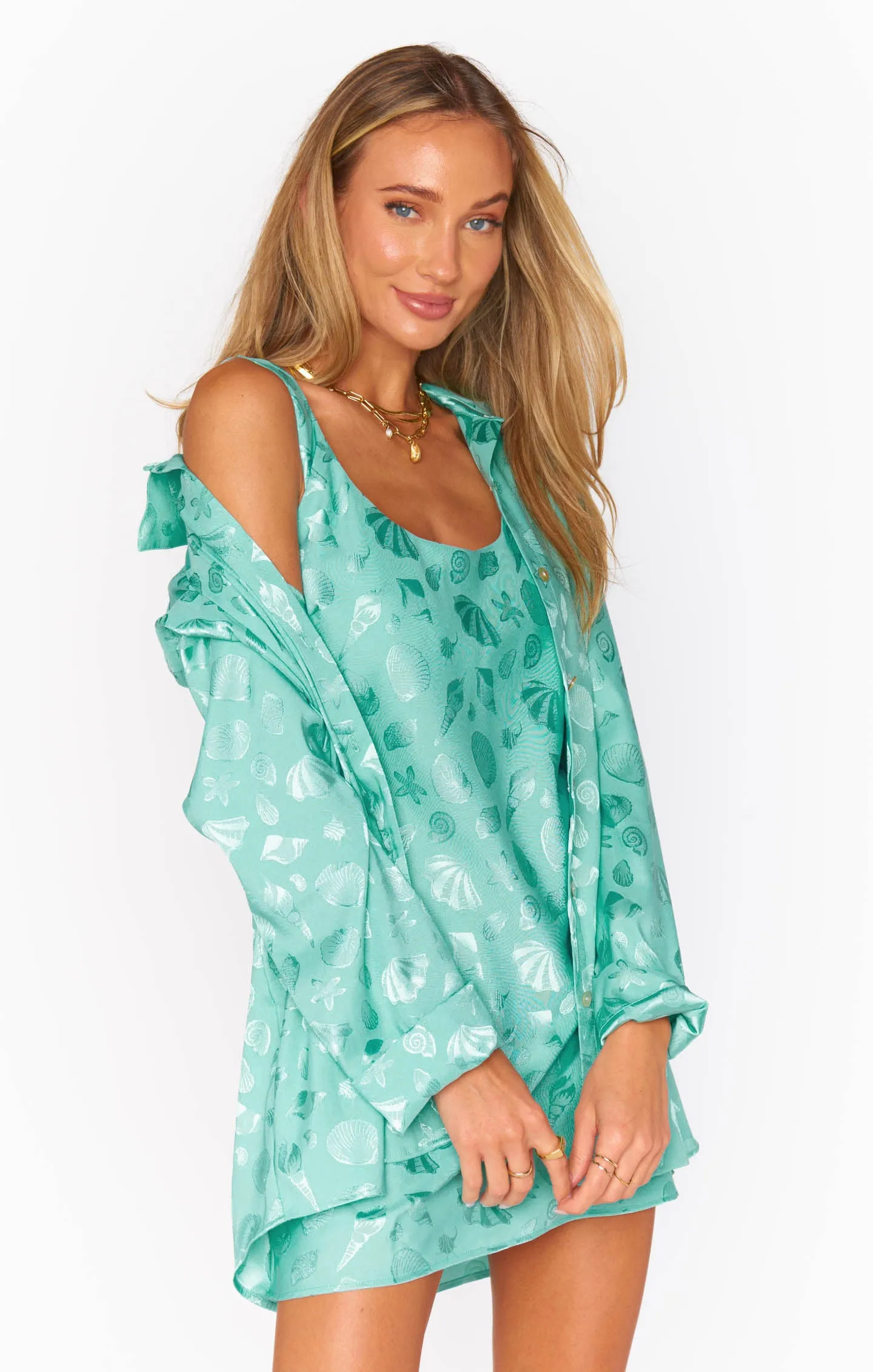 Smith Button Down ~ Aquamarine Shell Satin