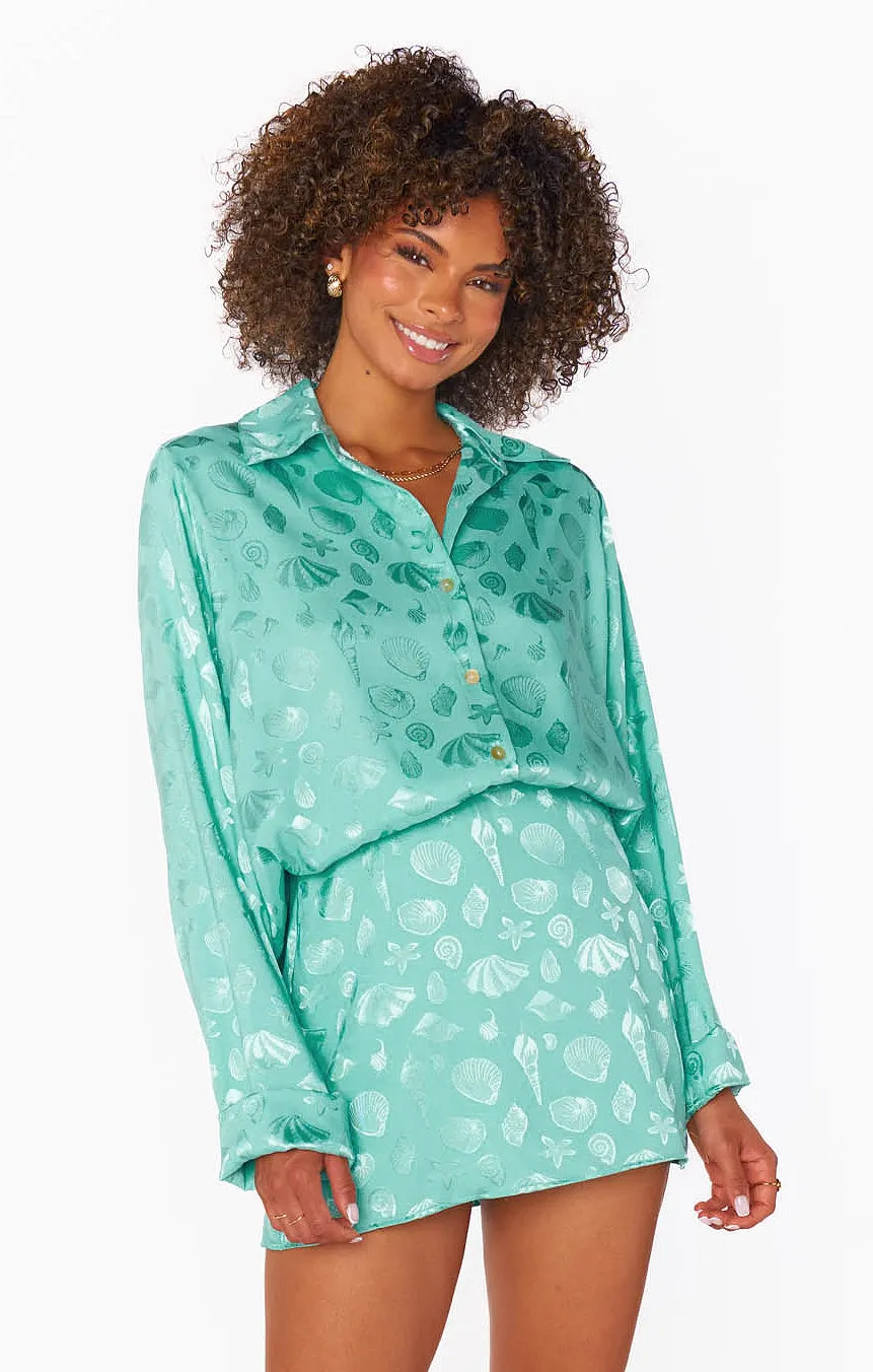 Smith Button Down ~ Aquamarine Shell Satin
