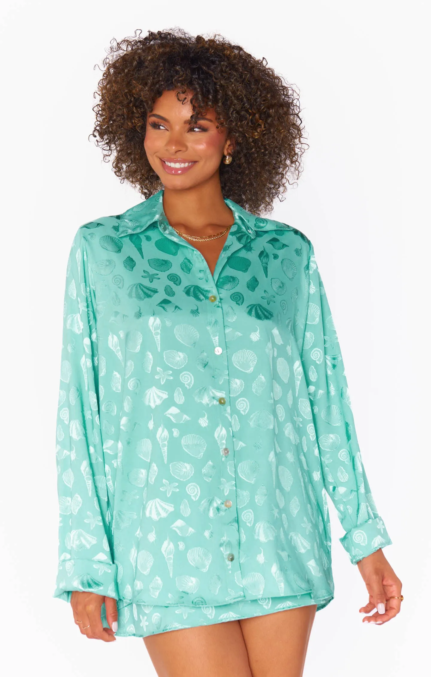 Smith Button Down ~ Aquamarine Shell Satin