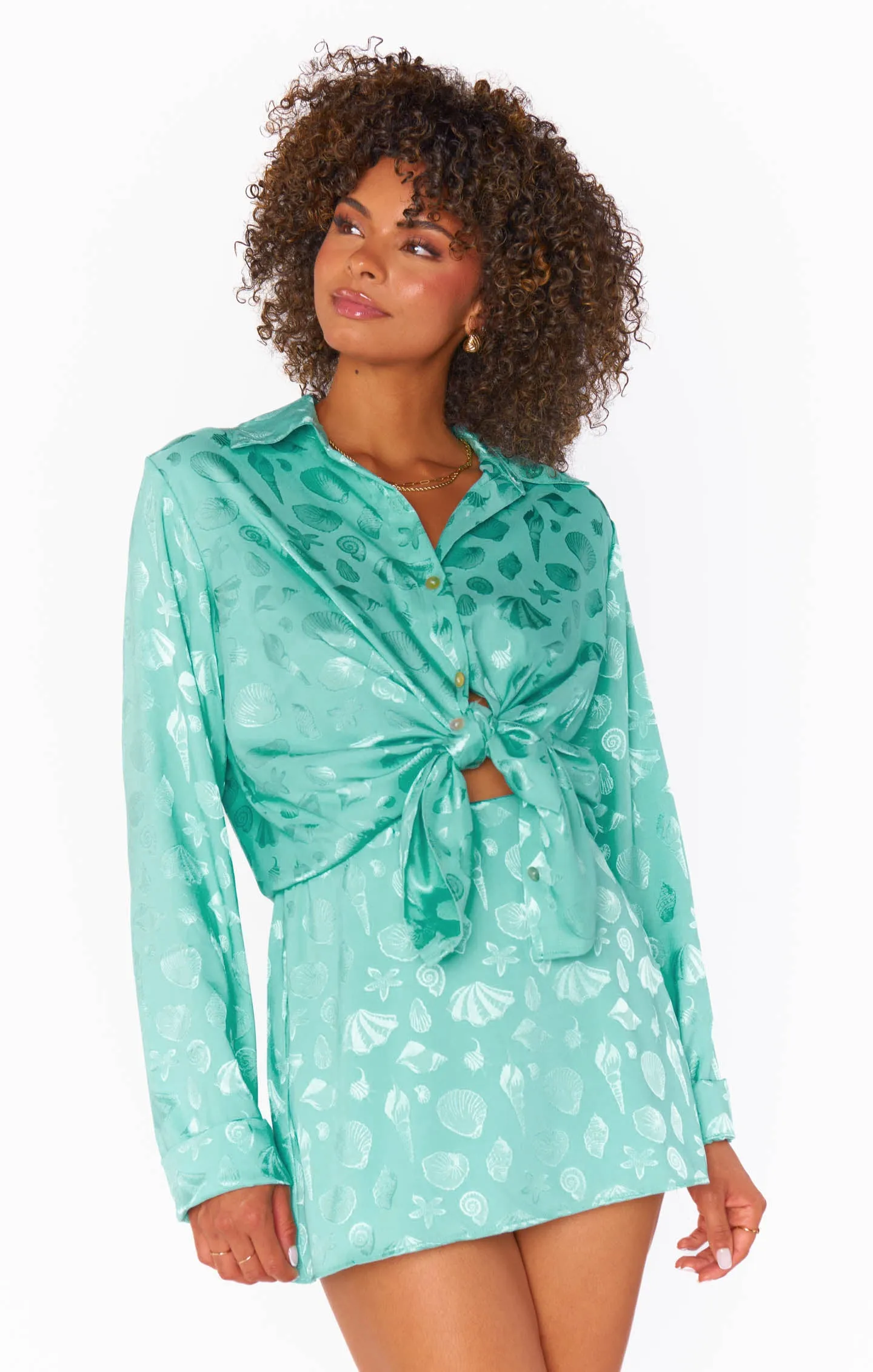 Smith Button Down ~ Aquamarine Shell Satin