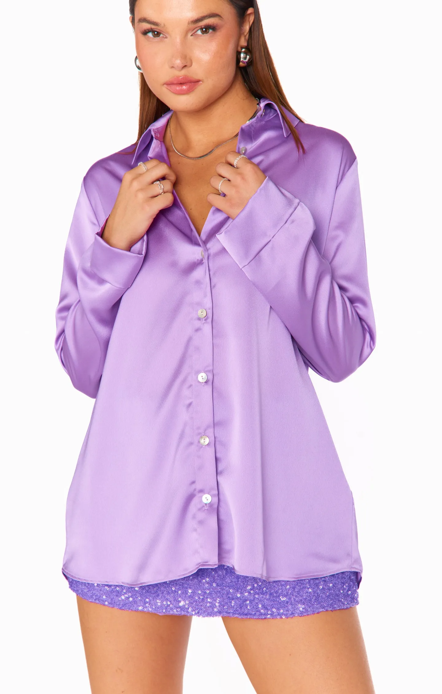 Smith Button Down ~ Violet Luxe Satin
