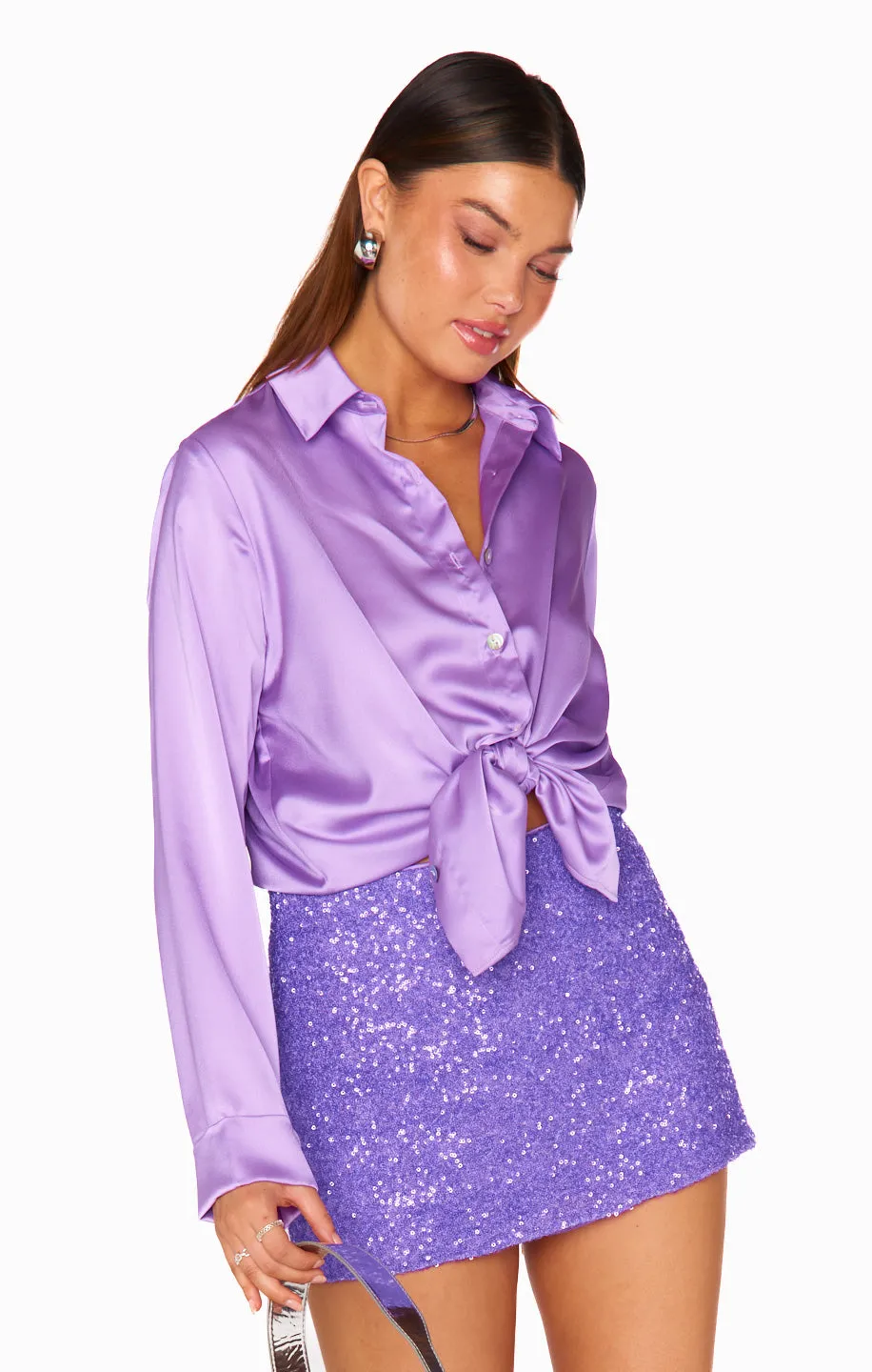 Smith Button Down ~ Violet Luxe Satin