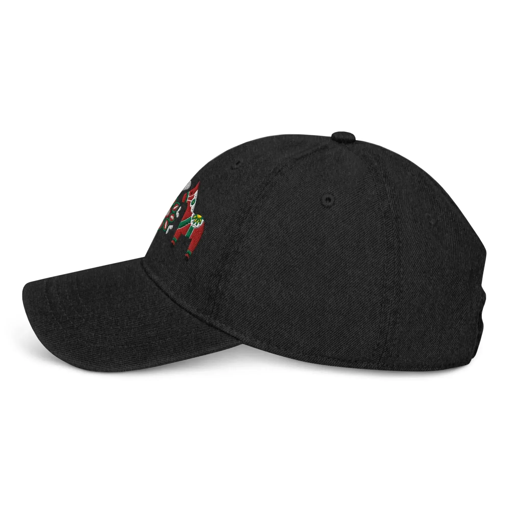 Swedish Dala Horse Embroidered Denim Dad Hat - Red