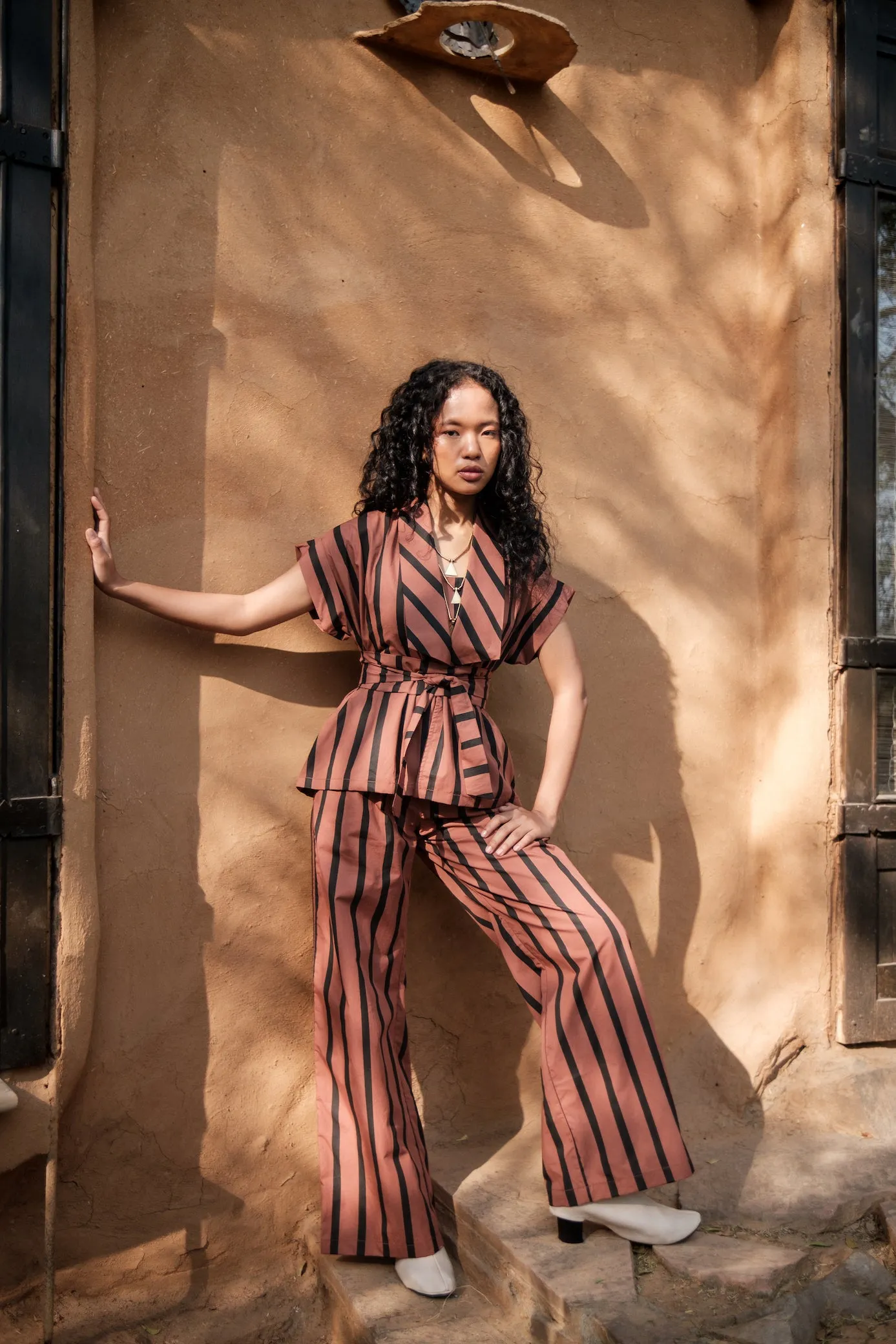 The Terra Tribe Copper Stripes Berlin Shawl Collar Summer Jacket