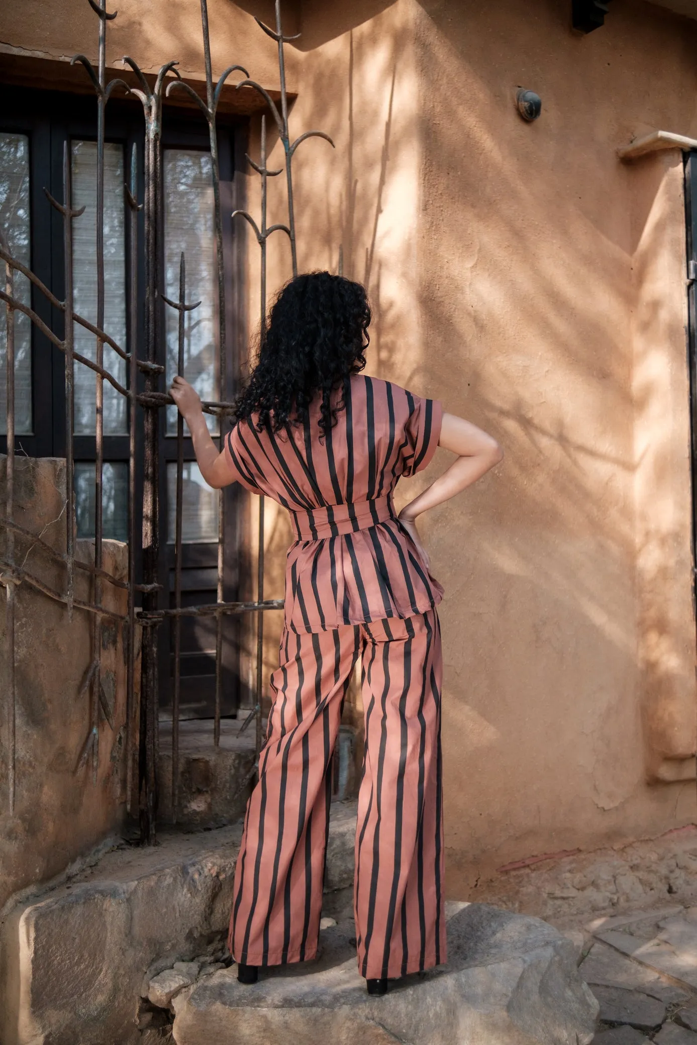 The Terra Tribe Copper Stripes Berlin Shawl Collar Summer Jacket