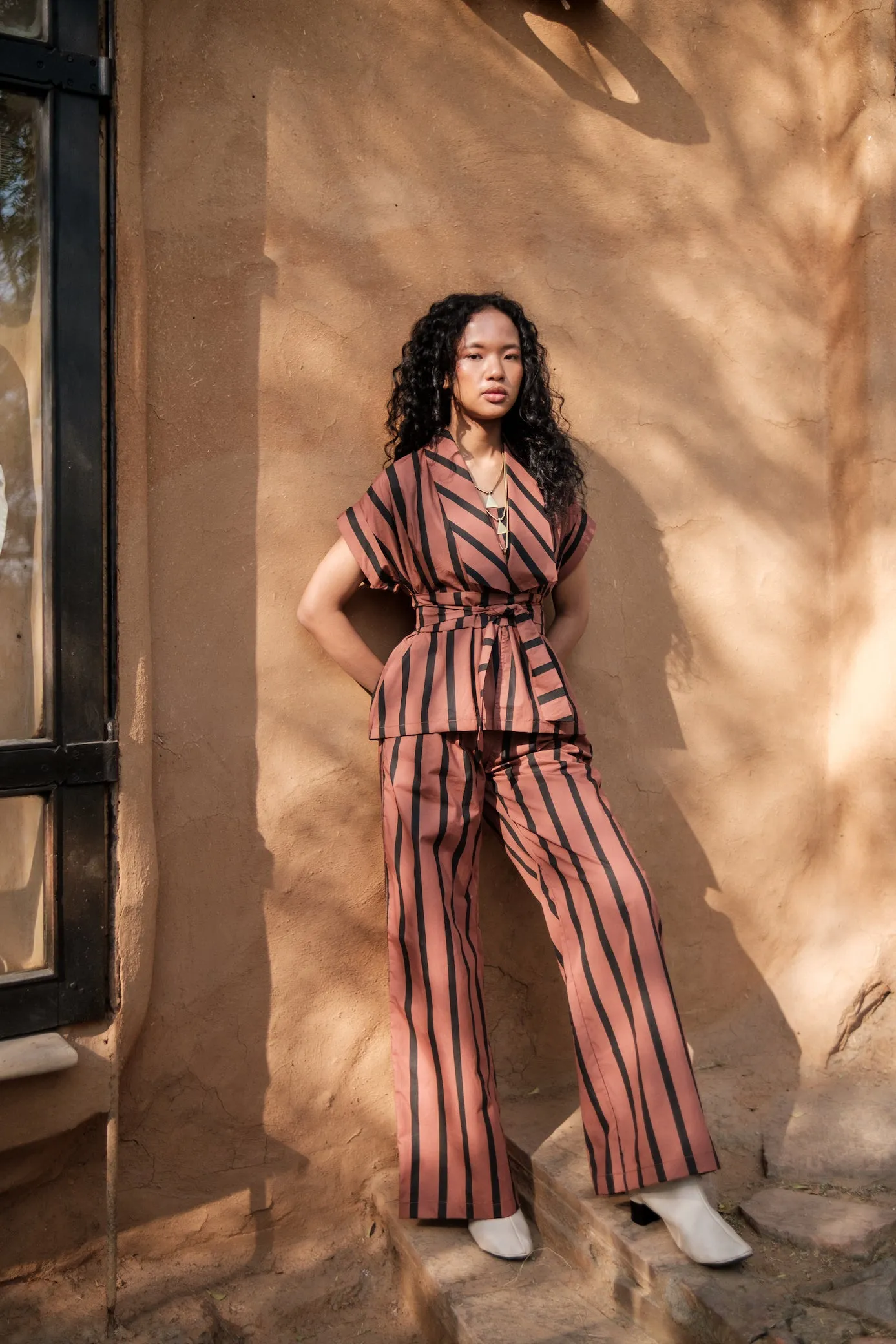 The Terra Tribe Copper Stripes Berlin Shawl Collar Summer Jacket