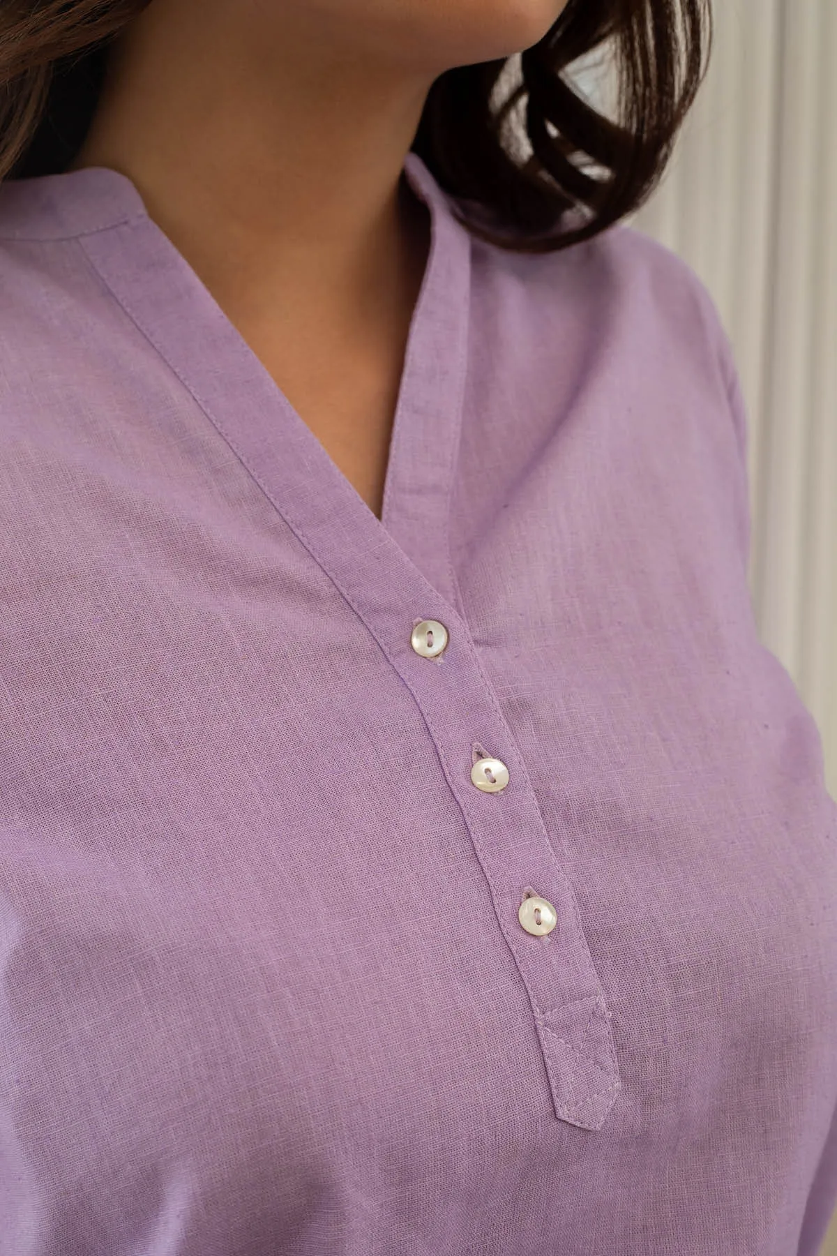 Thea Linen Kurta and Cropped Pants - Lilac