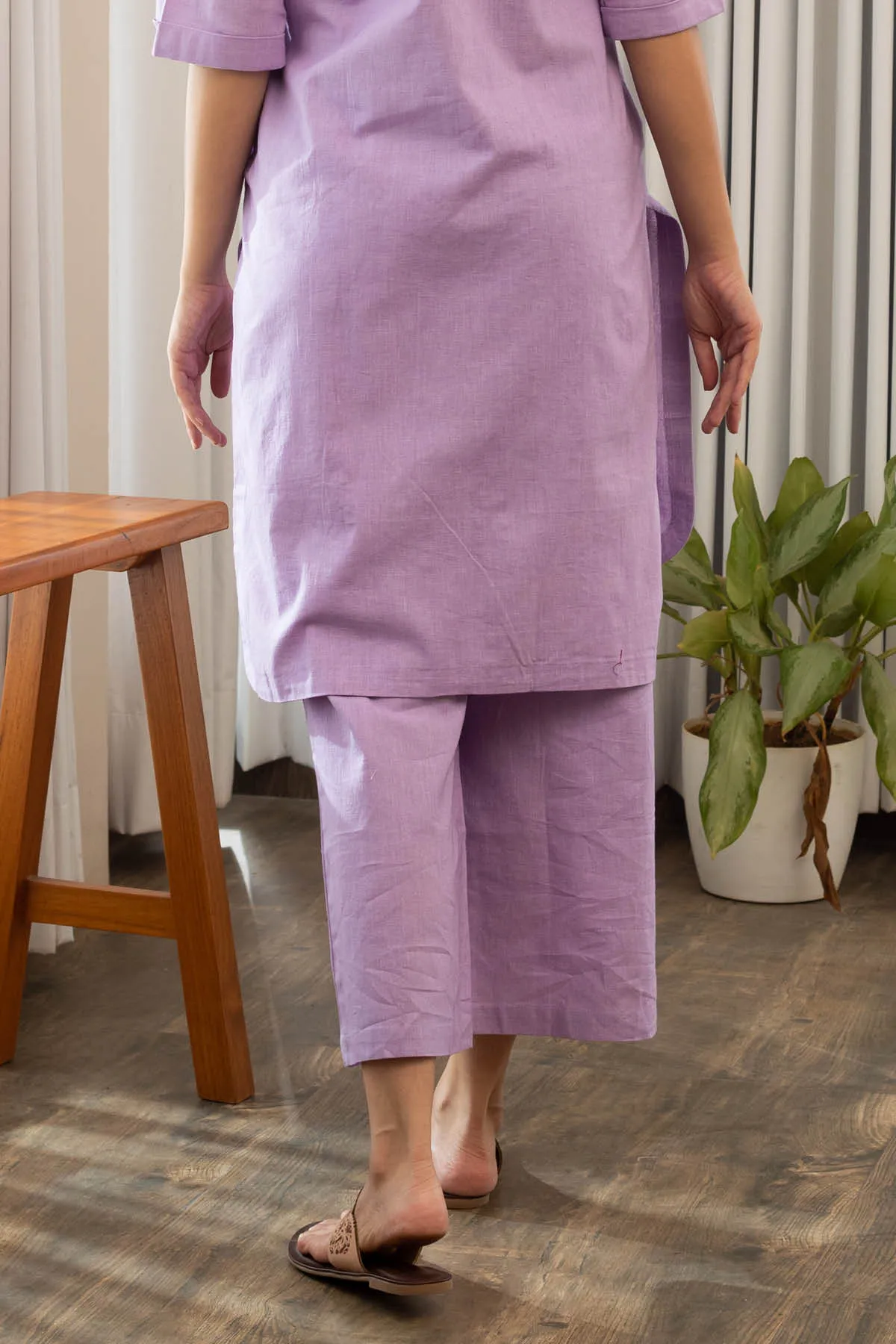 Thea Linen Kurta and Cropped Pants - Lilac