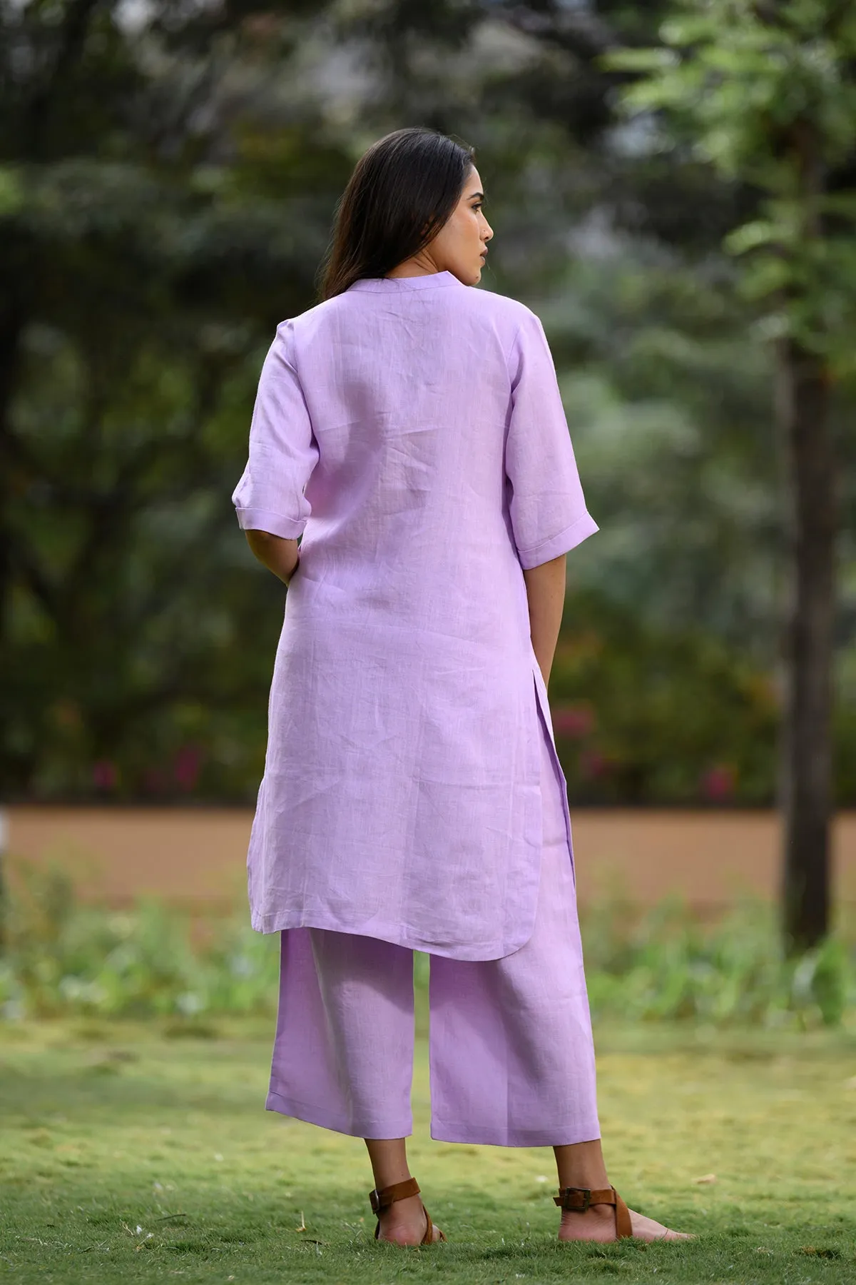 Thea Linen Kurta and Cropped Pants - Lilac