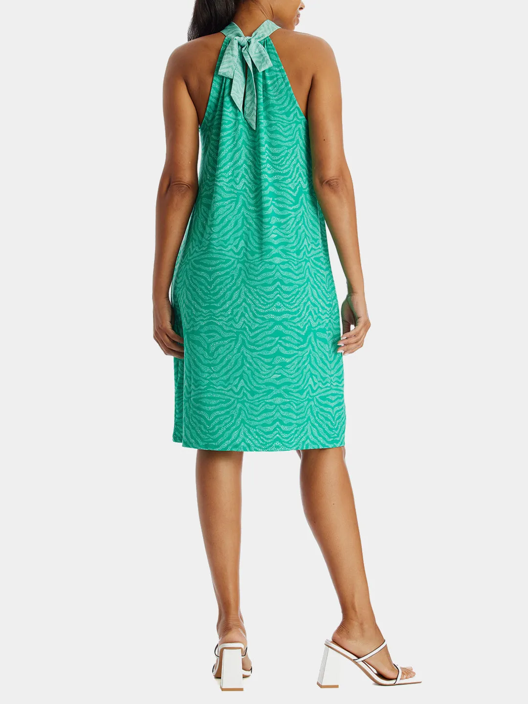 Tie Neck Mix Media Halter Dress