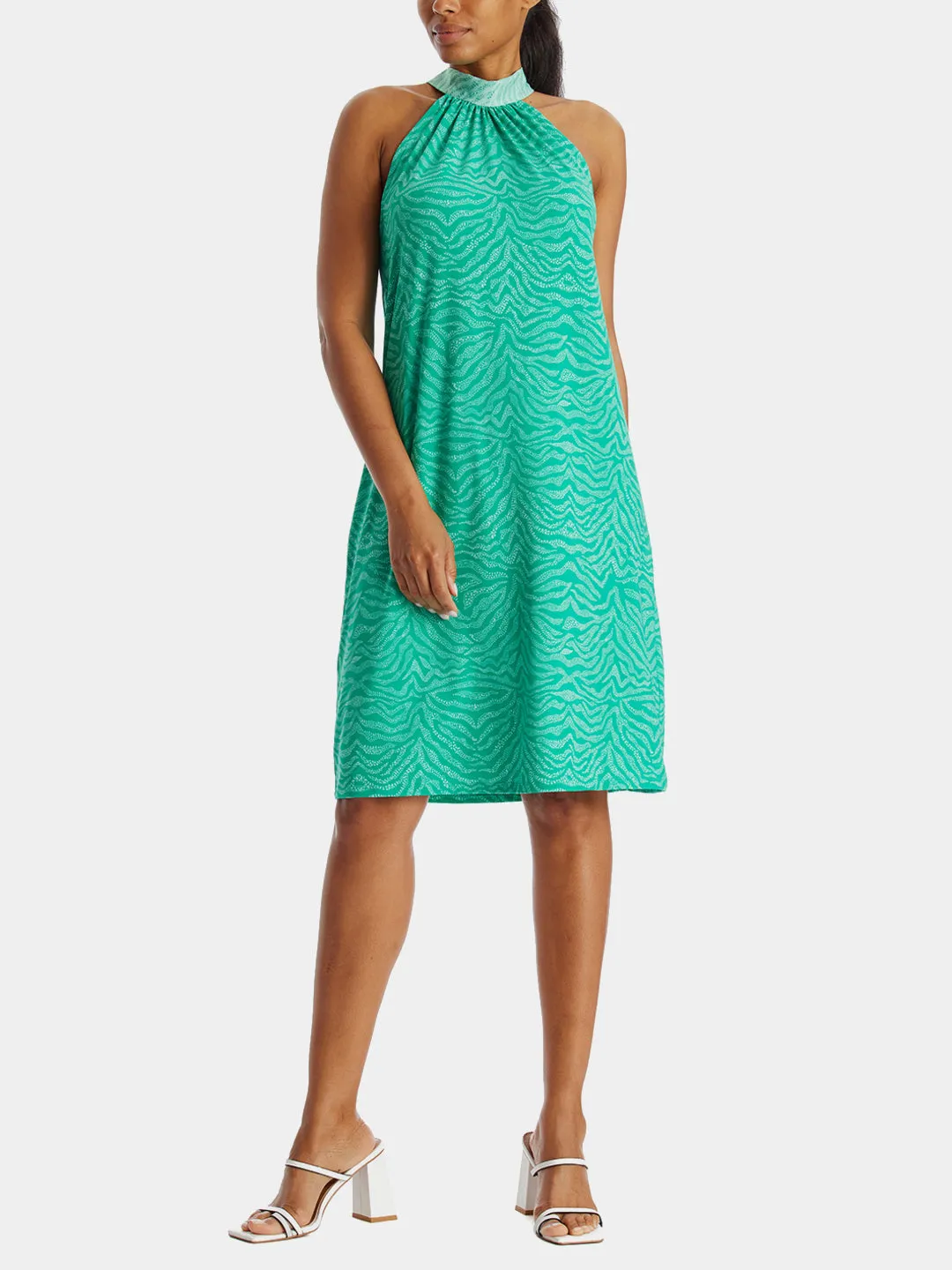 Tie Neck Mix Media Halter Dress