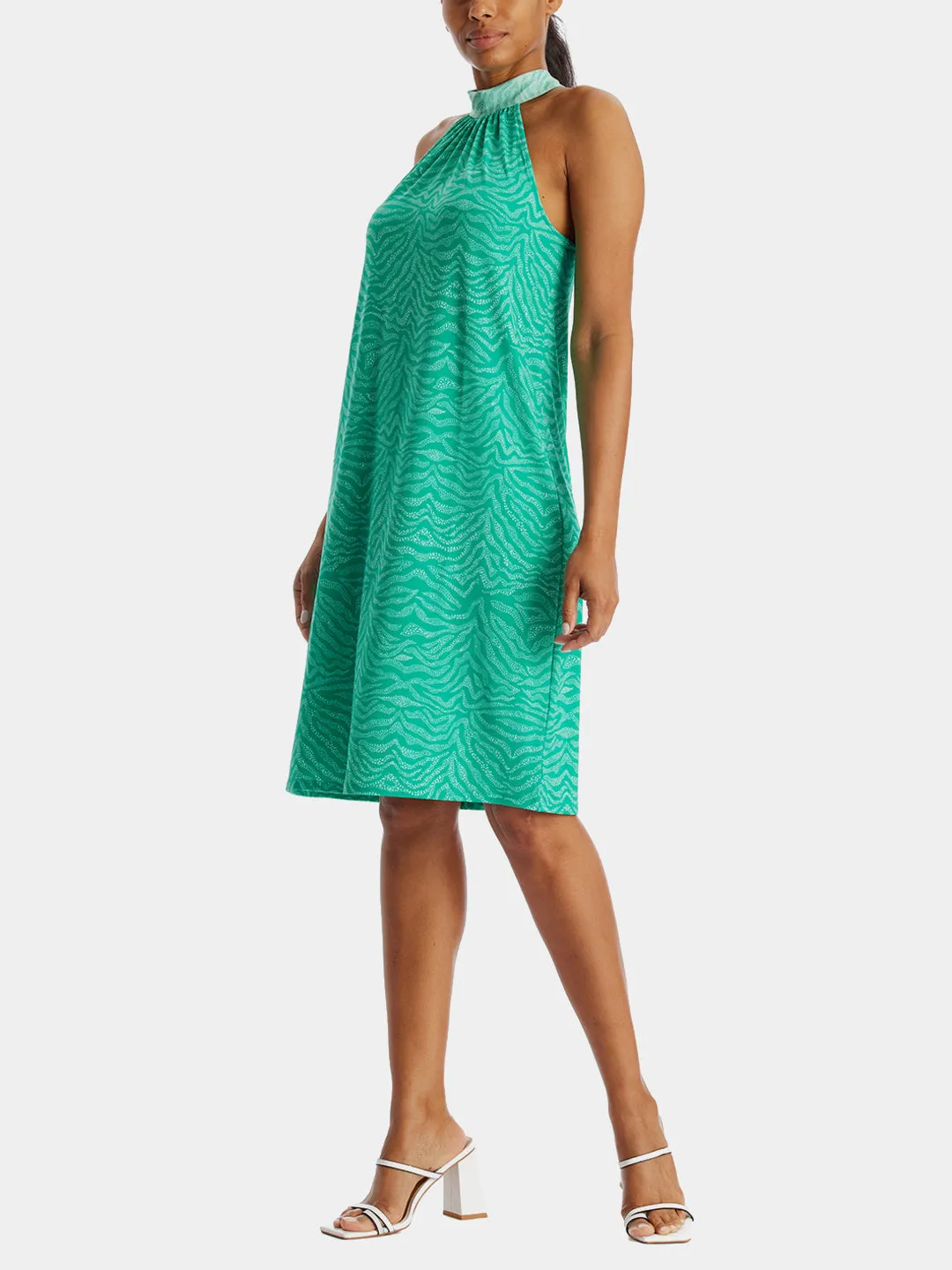 Tie Neck Mix Media Halter Dress