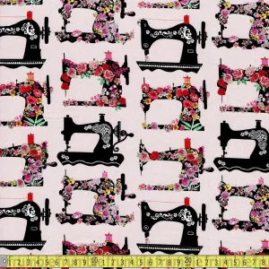 Timeless Treasures - Floral Sewing Machines - Pink