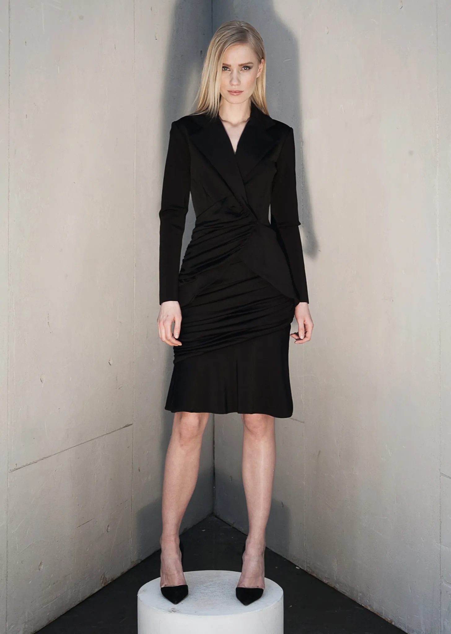 Veronique - Pleated Womens Black Blazer Jacket