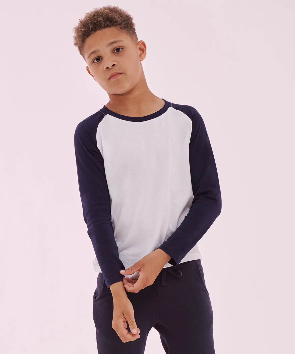 White/Hot Pink - Kids long sleeve baseball T