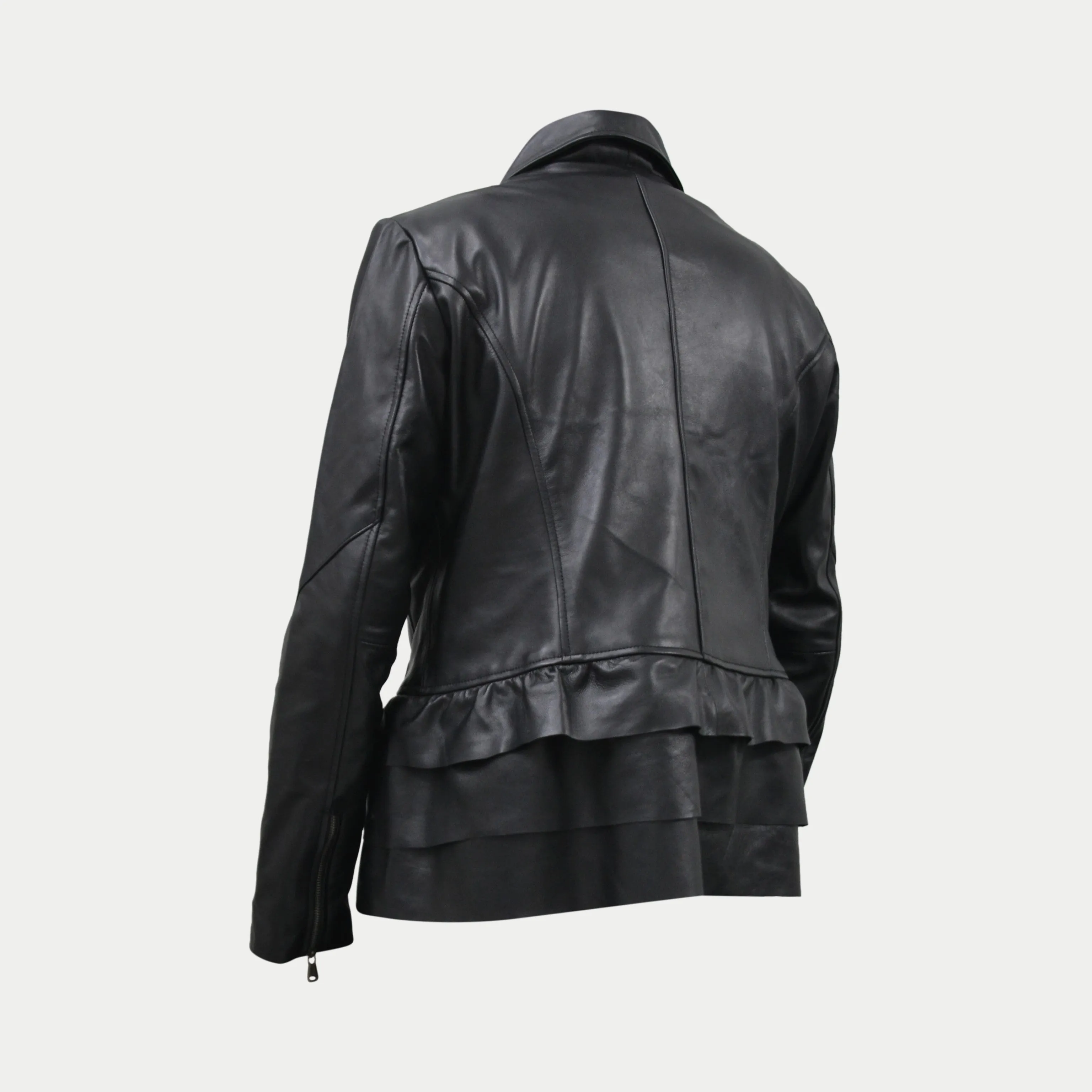 Women's Black Frog Style Genuine Lambskin Cafe Racer Leather Jacket